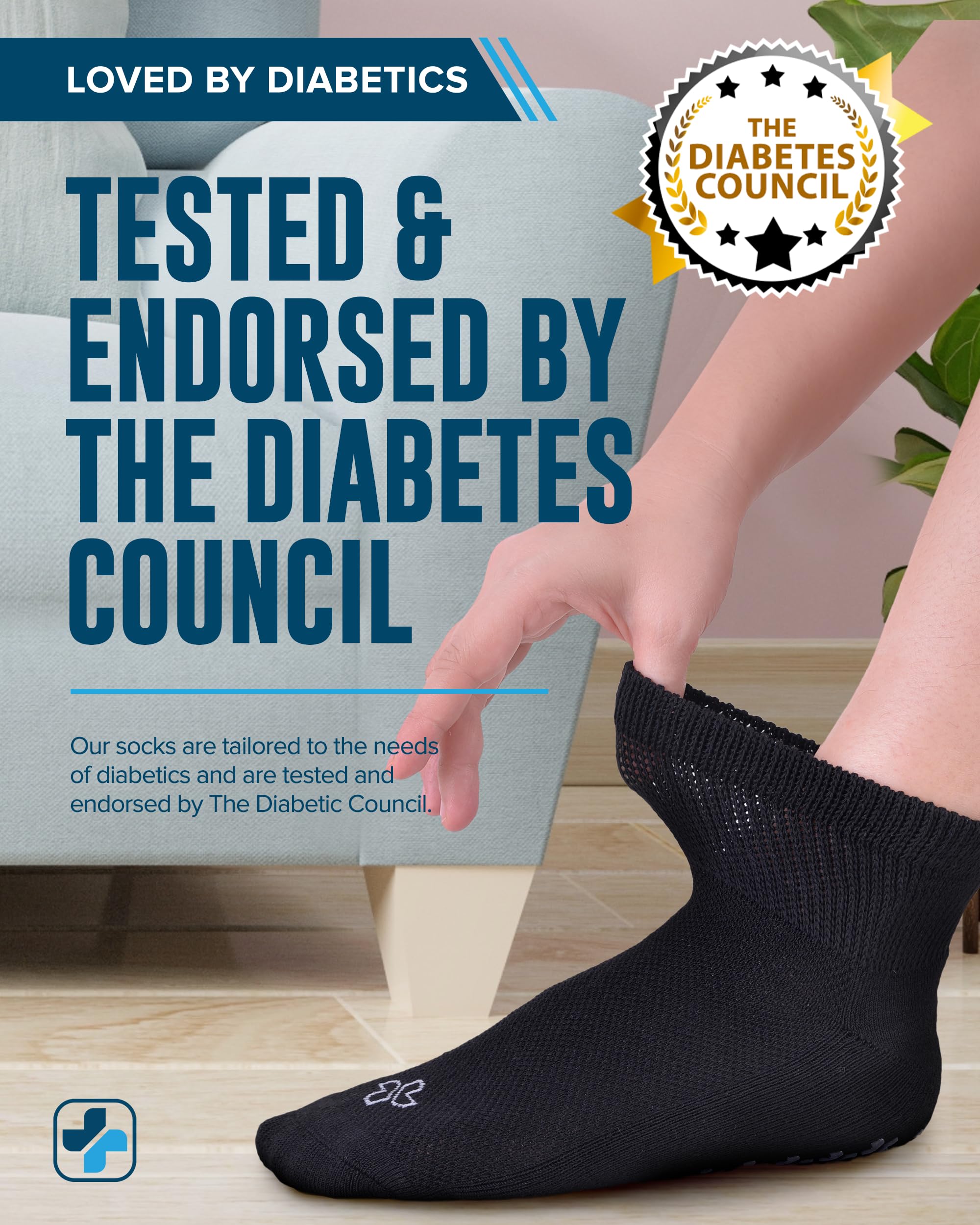 Doctor's Select Diabetic Ankle Socks with Non-Slip Grippers for Men & Women - 4 Pairs 1/4 Crew Length Neuropathy Socks for Circulation & Comfort - Ideal for Diabetes, Swelling & Daily Wear