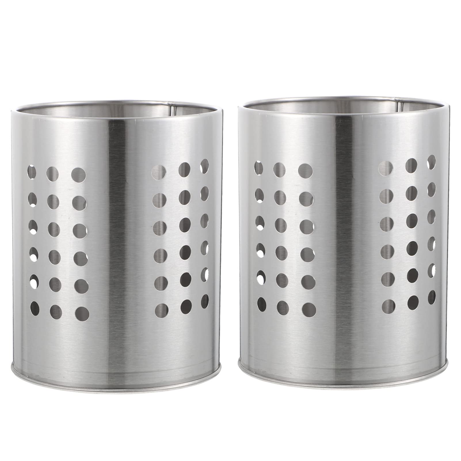 Cabilock Stainless Steel Kitchen Utensil Organizer - Chopsticks, Spoon, Straw Holder for Countertop Storage, 2-Pack Silver, Perfect for Dining Table & Kitchen Counter