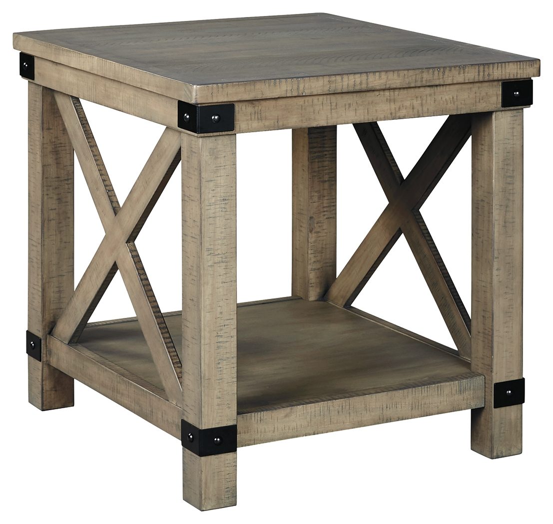 Aldwin Gray Rectangular End Table with Crossbuck Design - Modern Farmhouse Style Accent Table for Living Room, Bedroom, or Office