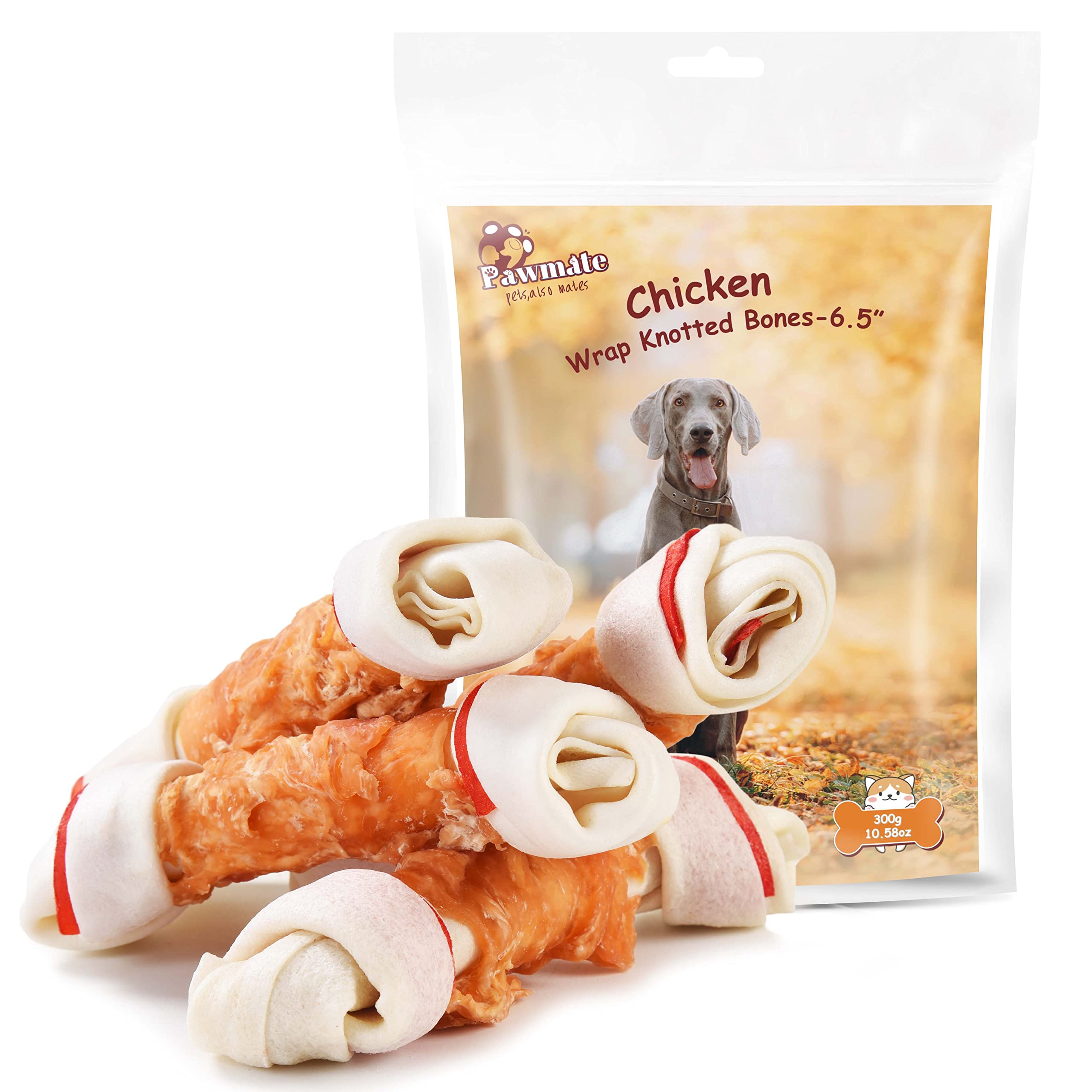 Large Dog Chew Bones - Rawhide with Taurine for Teeth Cleaning | 5-Pack for Medium/Large Breeds | Long-Lasting Dental Treats