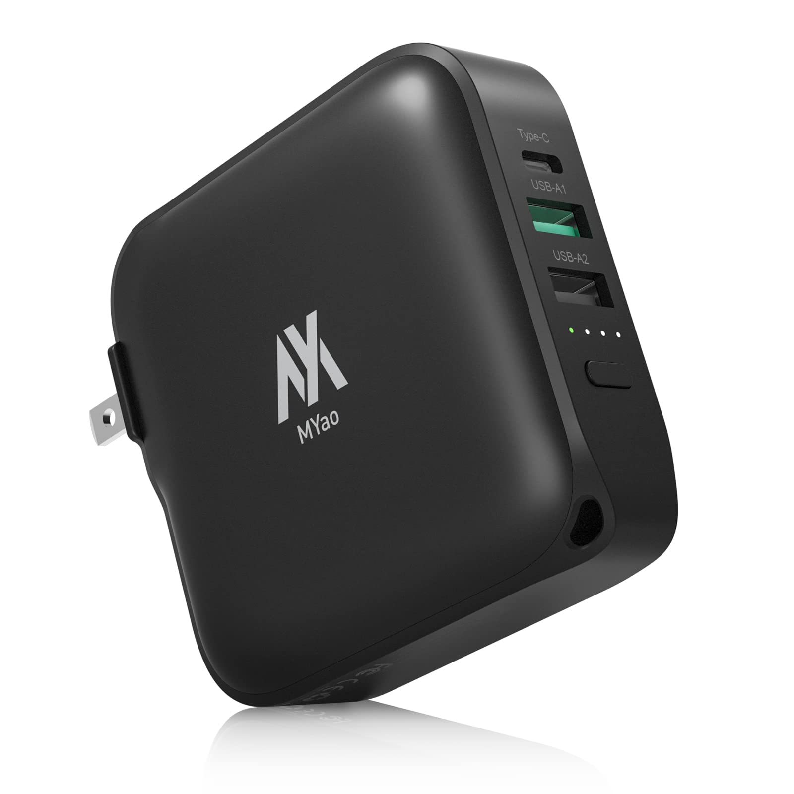 MYao 10000mAh Magnetic Wireless Power Bank - 15W Fast Wireless Charger & 20W PD/18W QC Portable Phone Charger with Built-in Wall Plug - Compatible with iPhone 15/14/13, iPad, Samsung Galaxy, Google Pixel - Perfect for Travel, Office & Outdoor Use