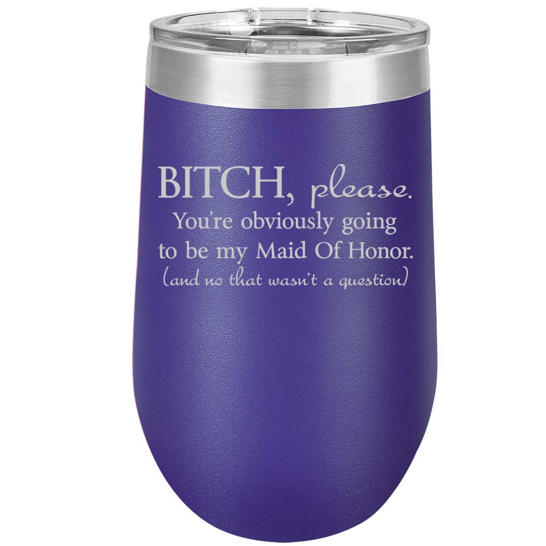 16 oz Double Wall Vacuum Insulated Stainless Steel Wine Tumbler - Stemless Coffee Travel Mug with Lid - Purple 