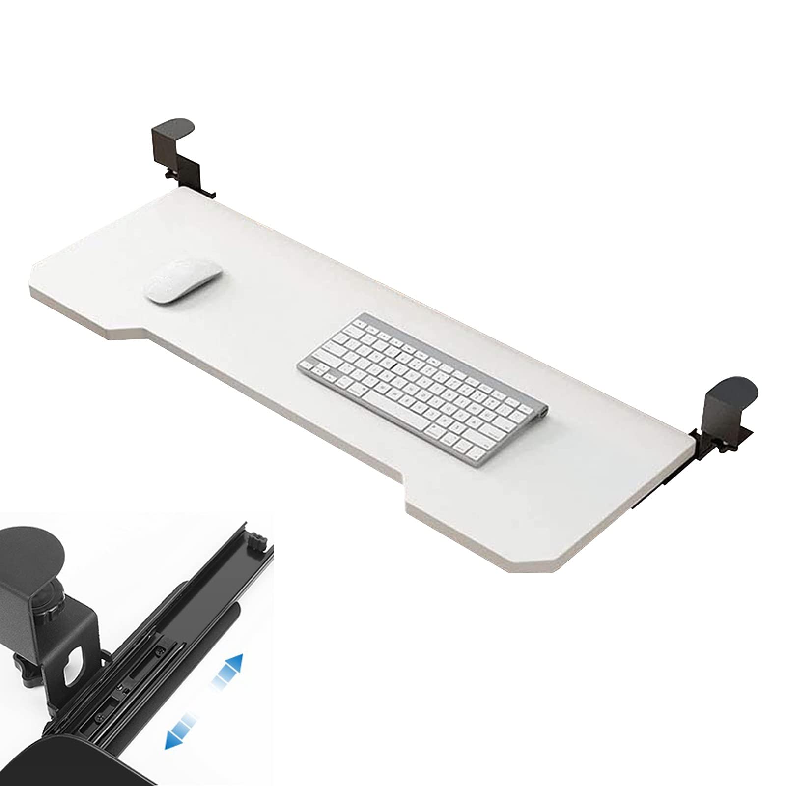 Ergonomic Under Desk Keyboard Tray - Sliding Pull-Out Armrest Shelf with C-Clamp | White 29.5in Computer Workstation Accessory for Office & Home Use | Punch-Free Installation for Desks & Workstations
