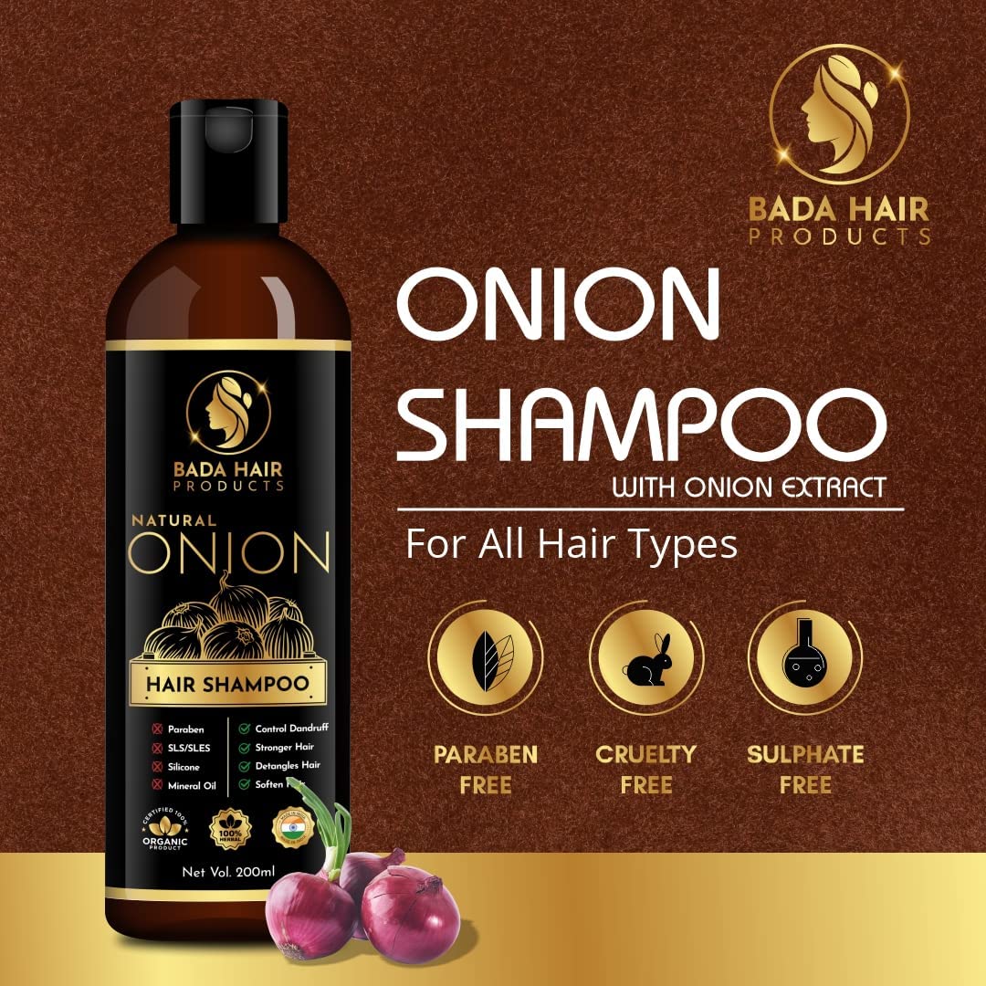 BADAHAIR® Ayurvedic Herbal Onion Shampoo for Hair Growth & Hair Loss Prevention - 200ml | Controls Dryness & Frizz for Silky, Shiny, Strong Hair | Ideal for Daily Use & Scalp Care