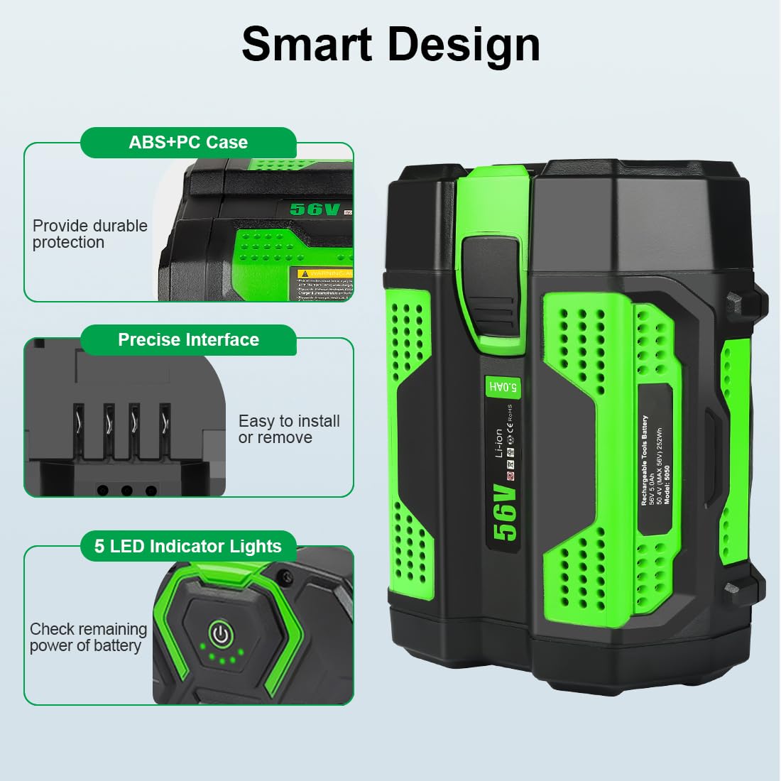 EGO 56V 5.0Ah Replacement Battery - Compatible with EGO Power+ Tools (Green) - Perfect for Lawn Mowers, String Trimmers & Leaf Blowers