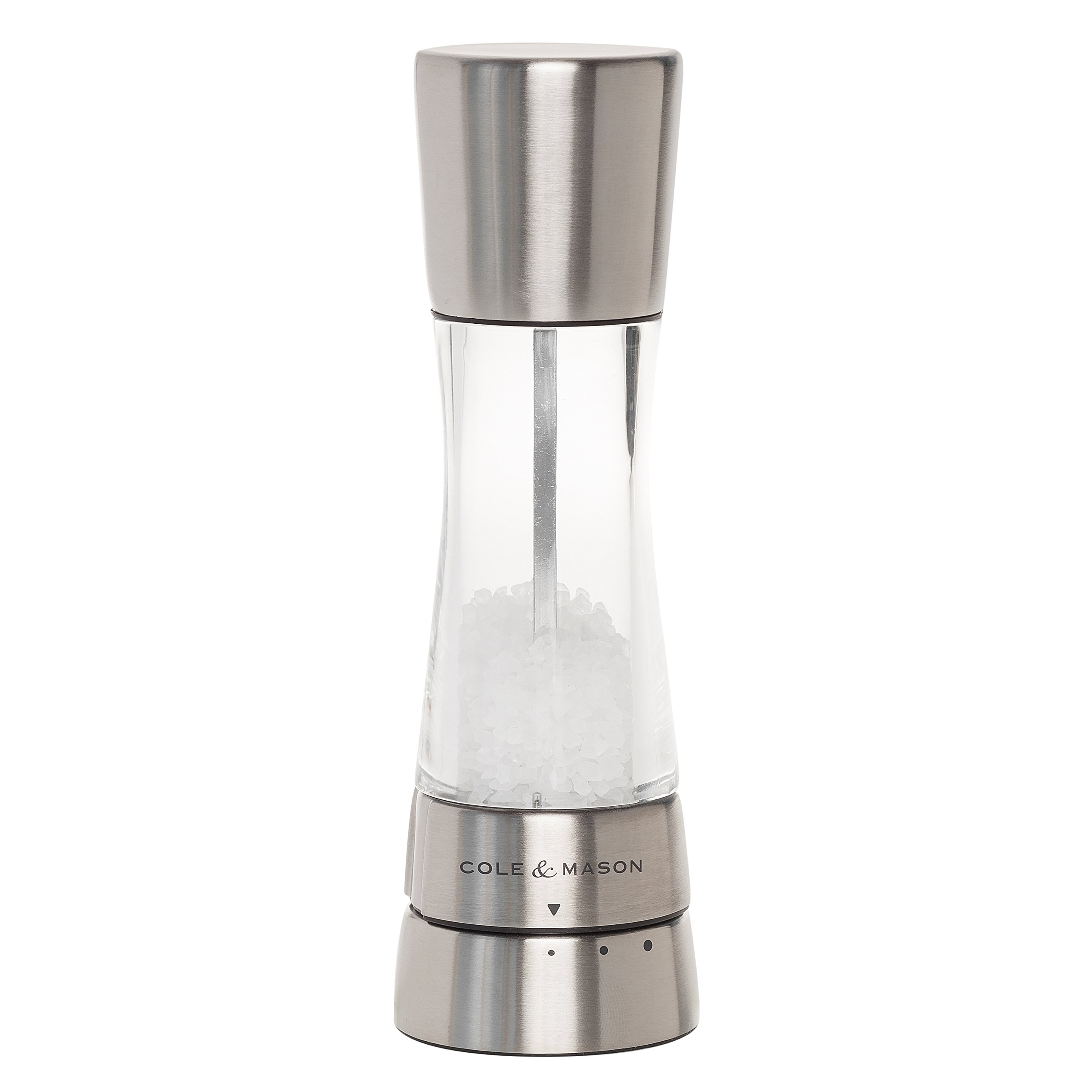 Cole & Mason Derwent Adjustable Salt Grinder - Premium Stainless Steel & Acrylic Design with Ceramic Precision Mechanism (190mm) - Perfect for Gourmet Cooking, Kitchen Countertops & Dinner Table Seasoning