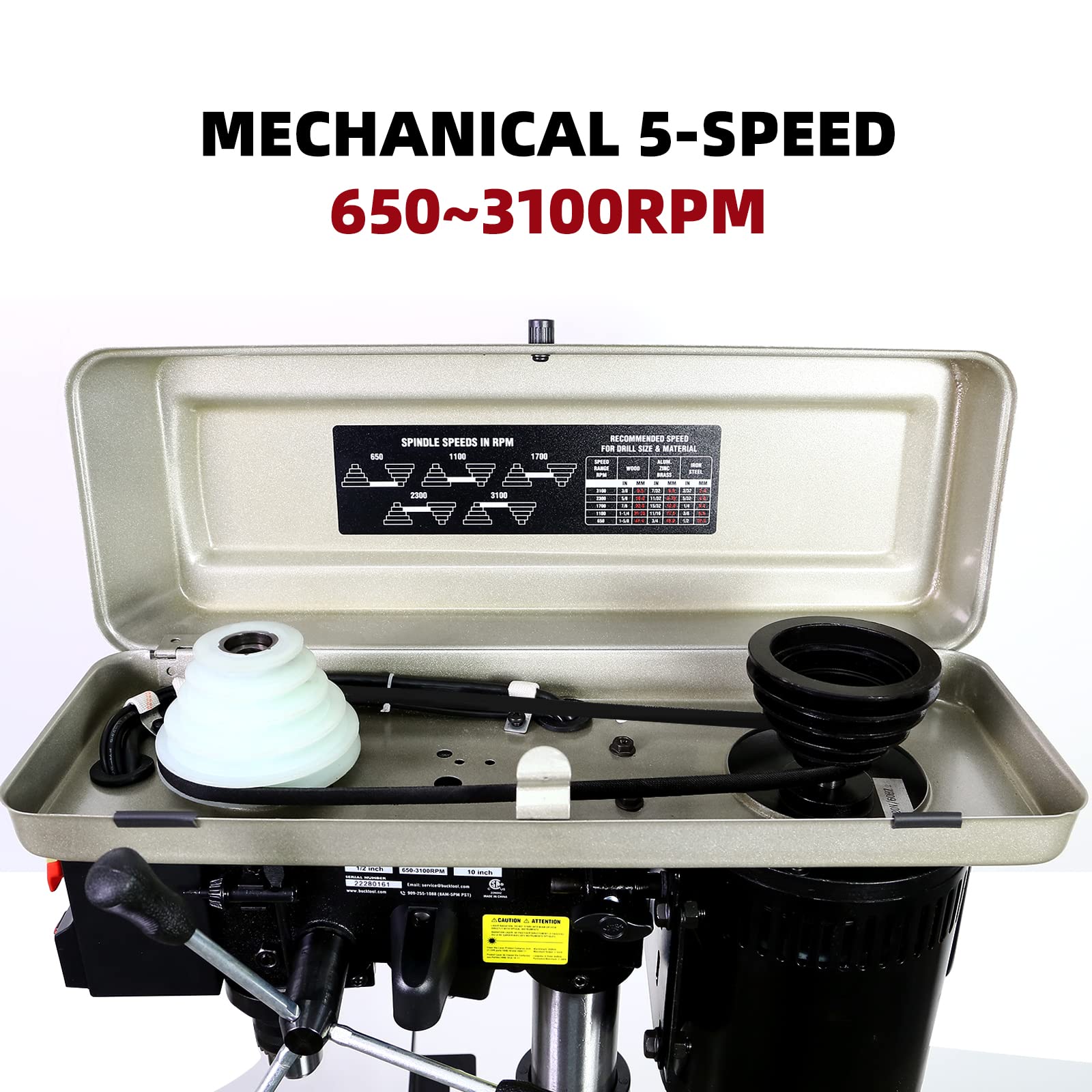 BUCKTOOL 10 Inch Drill Press - 6.0 Amp 3/4 HP Benchtop Drill Press with 5-Speed & LED Work Light - Perfect for Woodworking, Metal Drilling & DIY Home Projects