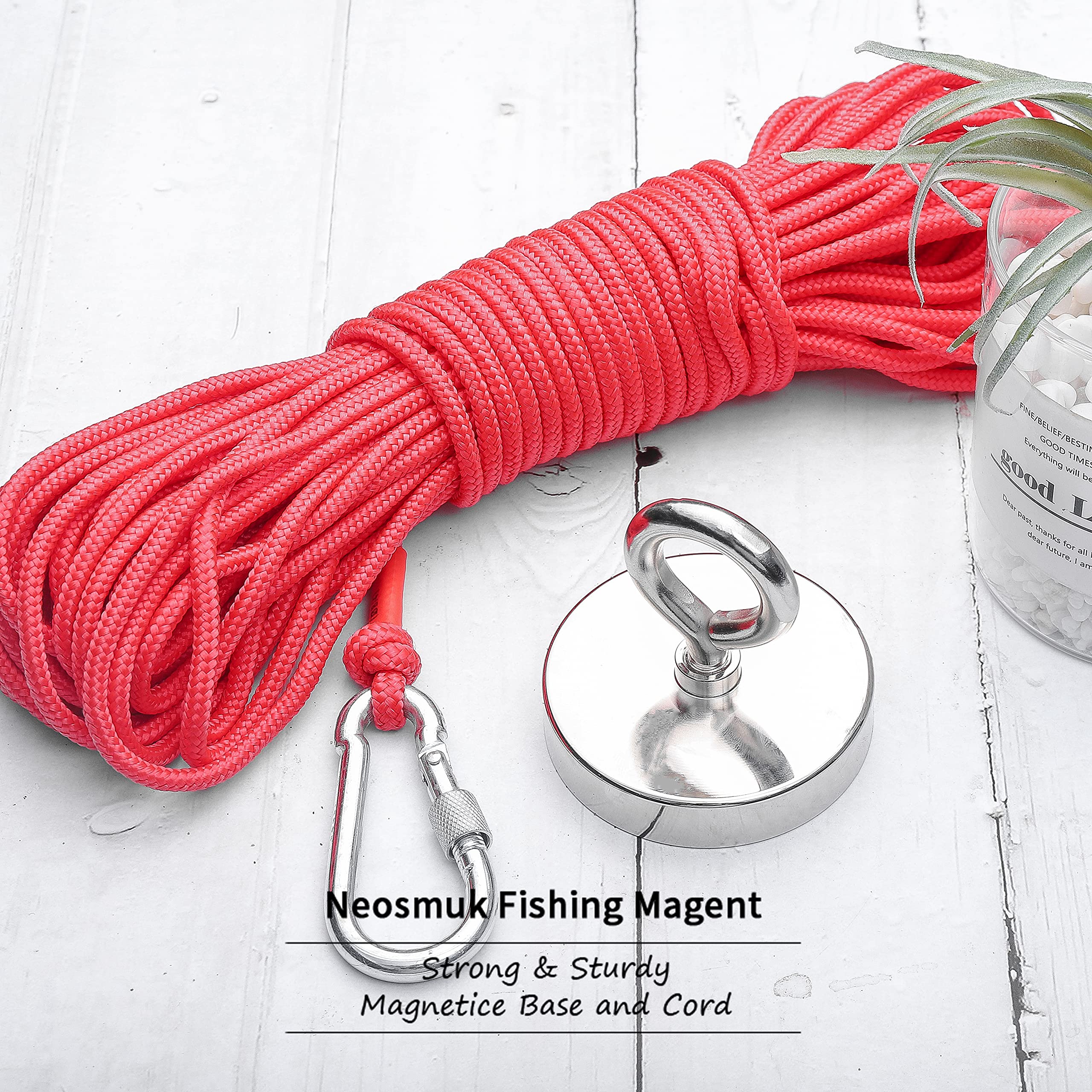 Neosmuk 800 lb+ Giant Rare Earth Fishing Magnet with Rope - 3 Inch Diameter Heavy Duty Neodymium Magnet for Retrieving Tools, Underwater Metal Detection & Scrap Collection (Perfect for Lakes, Rivers & DIY Projects)