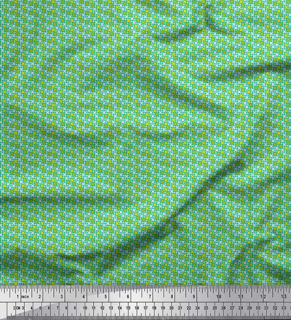 Soimoi 100% Cotton Poplin Fabric by The Yard - 42 Inch Wide Green Diamond & Cross Geometric Print Shirting Material for Dresses, Shirts & DIY Sewing Projects