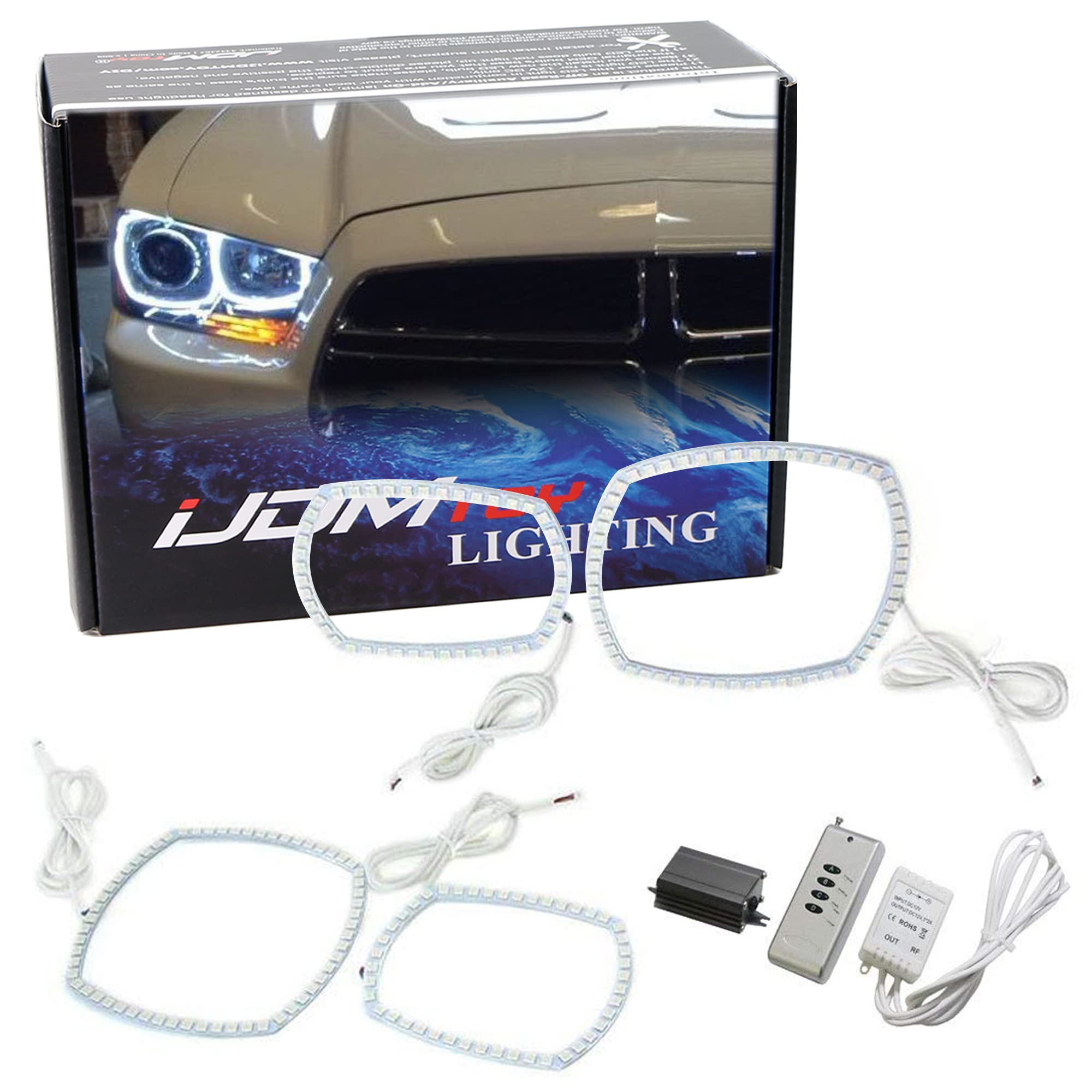 iJDMTOY 210-LED RGB Multi-Color LED Angel Eyes Halo Rings for Dodge Charger 2011-2014 | Adjustable Front Road Lighting | Custom Car Aesthetics & Night Driving Safety