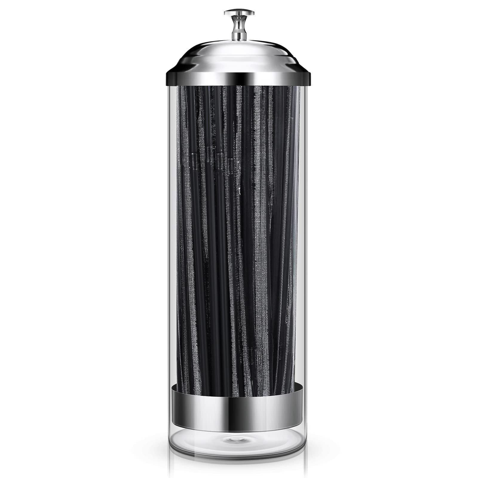 Eco-Friendly Plastic Straw Dispenser with 100 Pcs Reusable Drinking Straws & Stainless Steel Lid - Transparent Straw Holder Organizer for Home, Office, Restaurant, and Party Use (Black)