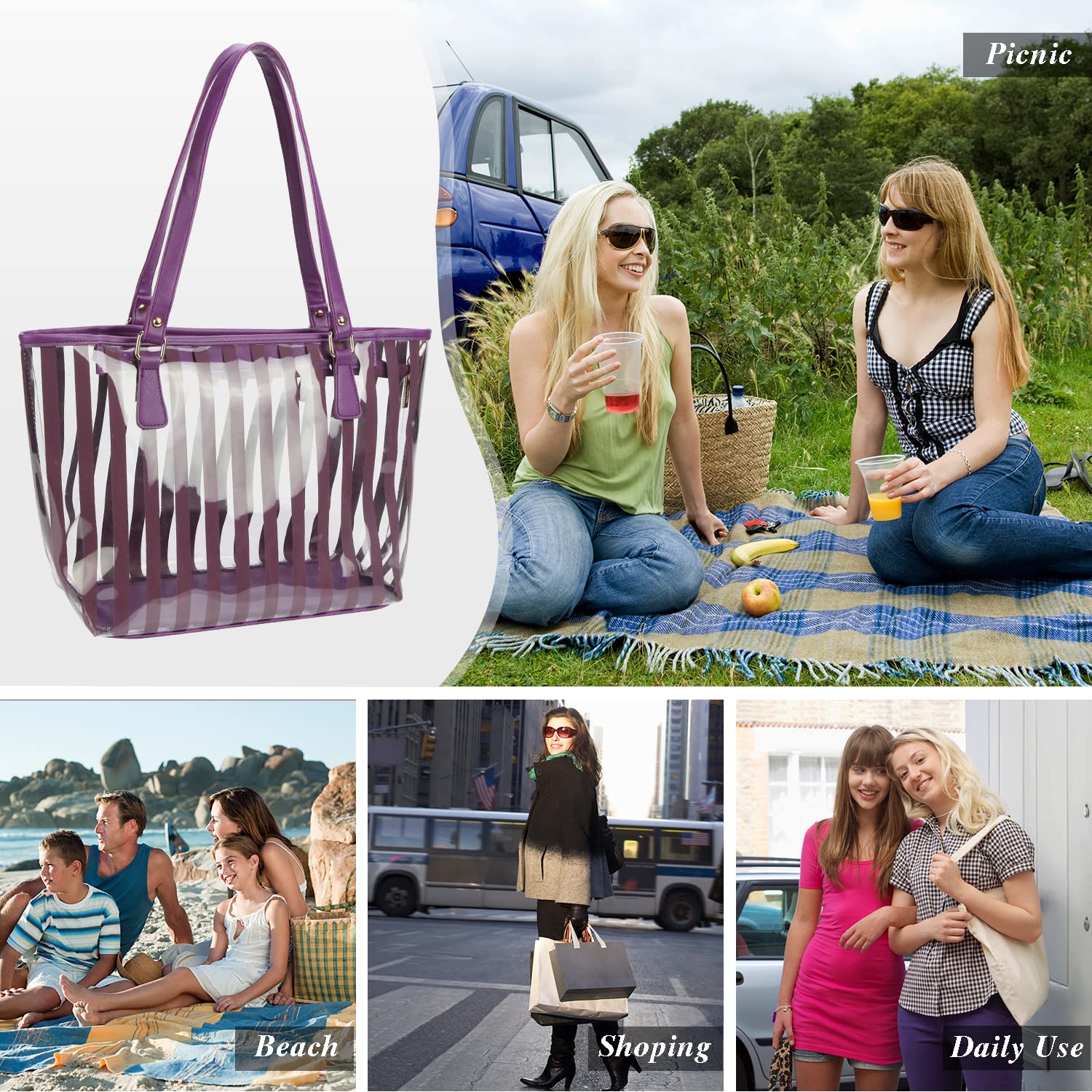 2 in 1 Semi Clear Beach Tote Bag - Large Waterproof Shoulder Purse with Interior Pouch for Women | Perfect for Pool, Beach, Gym & Travel Essentials