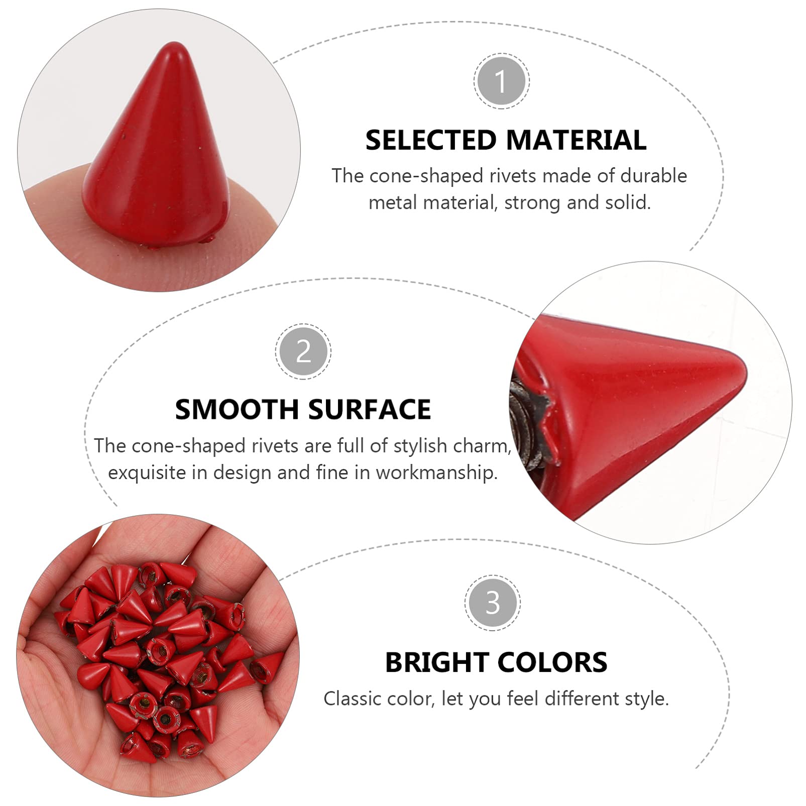 FOMIYES 100 Sets Cone Spikes & Screwback Studs for DIY Leather Shoes, Garment Bags, Red Backpacks - Punk Rivets for Crafting, Fashion Accessories & Punk Style Outfits