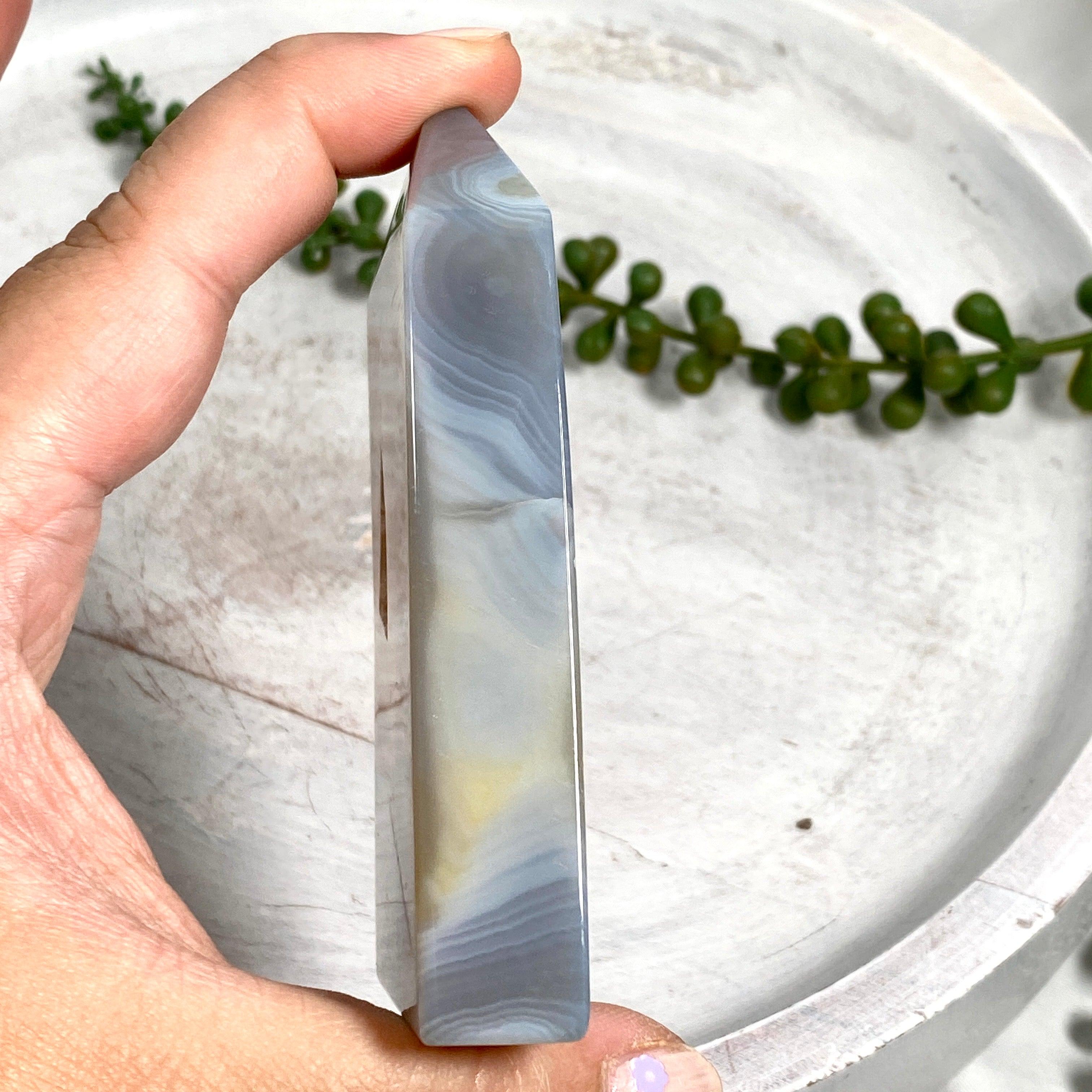 Natural Agate Slab Point ASP 04 - Premium Healing Crystal for Meditation, Home Decor & Energy Work - Perfect for Yoga Spaces, Office Desks & Gift Giving