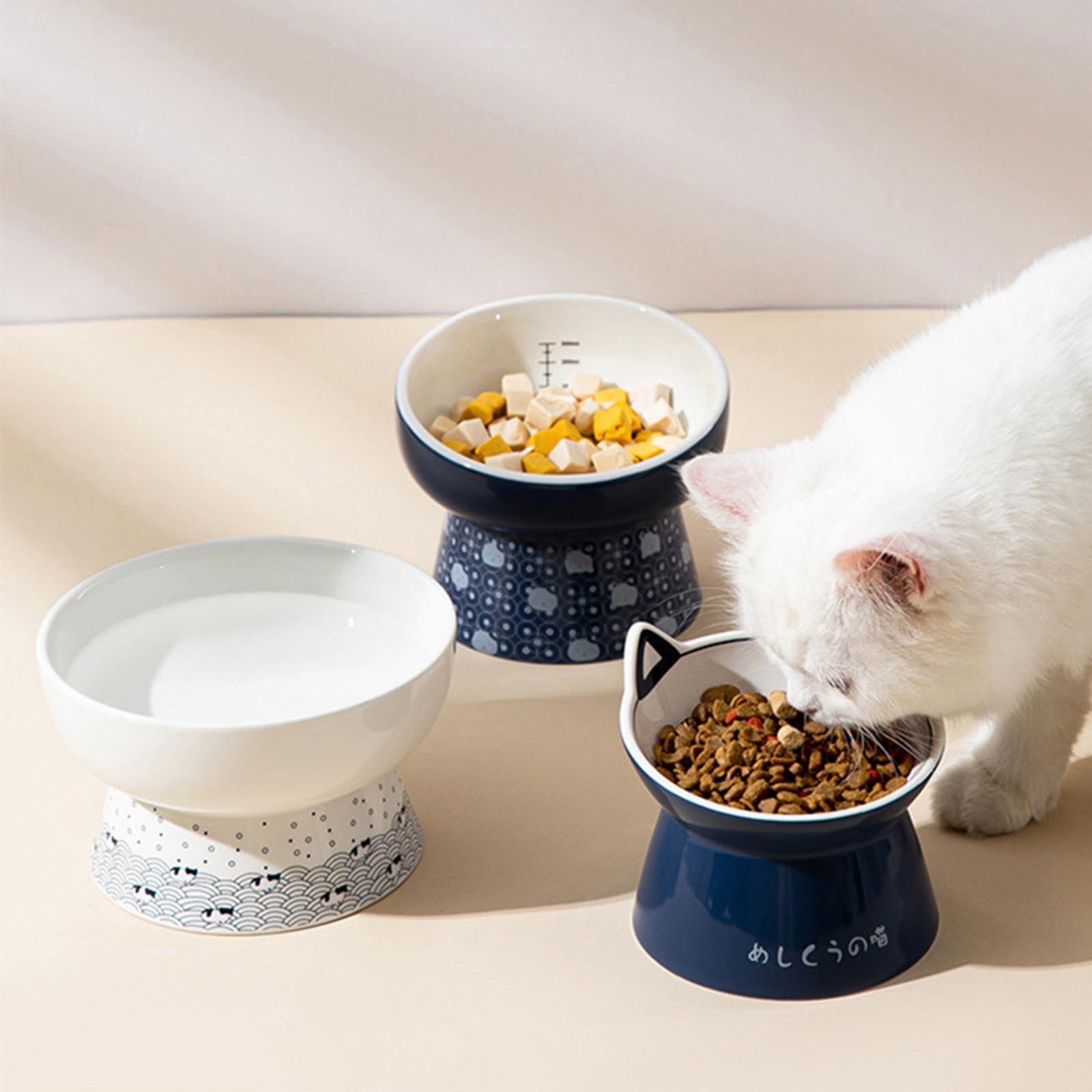 Raised Ceramic Cat Food Bowl - Stylish 15cmx9cm for Pets - Home & Travel Use