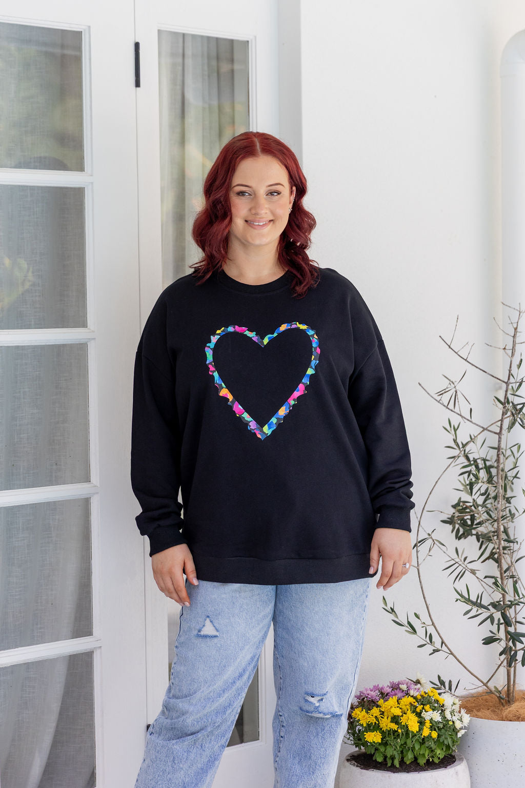 Kasey Rainbow Adore Heart Sweater - Soft Black Knit Pullover for Women | Perfect for Valentine's Day, Date Nights & Cozy Winter Outfits