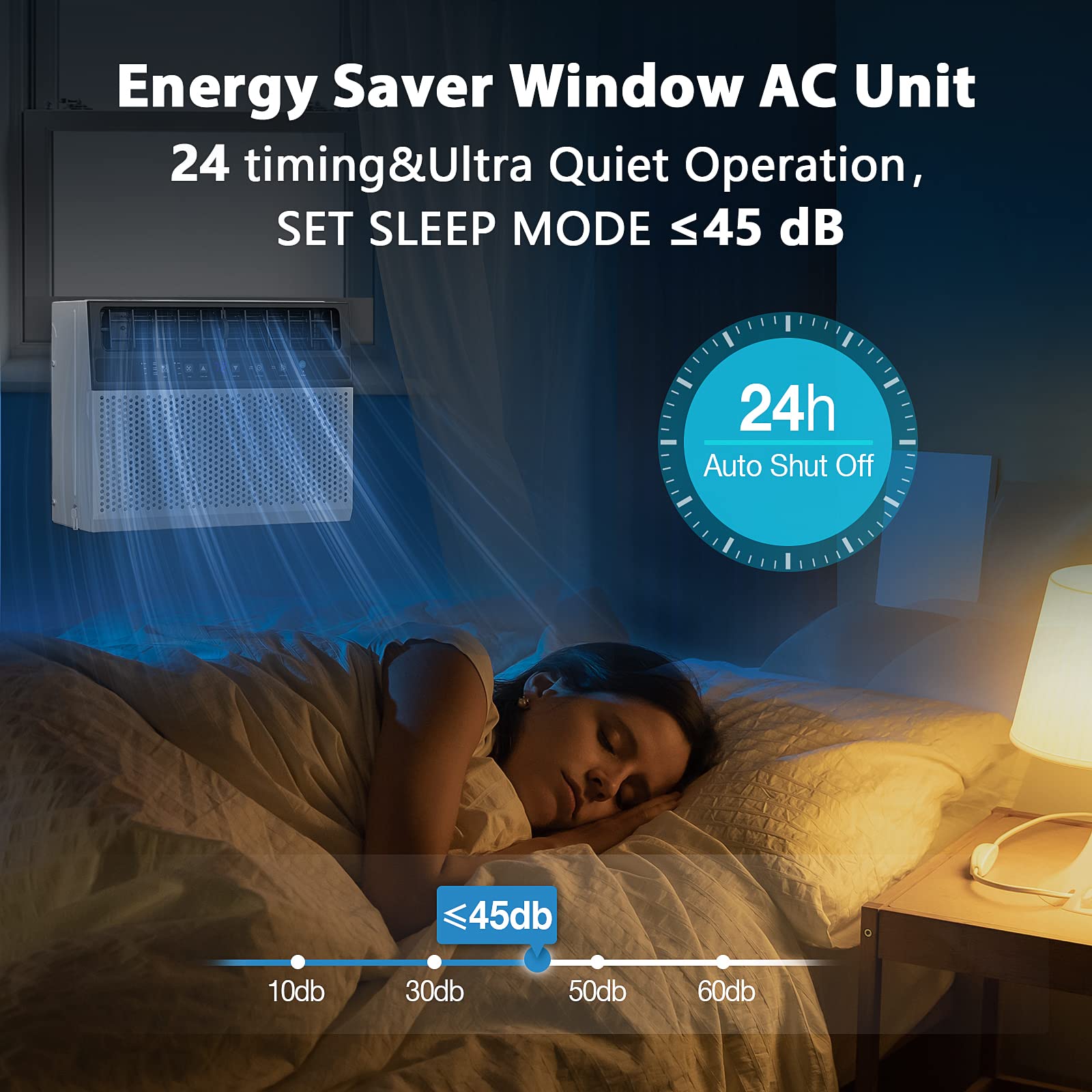 12000 BTU Window Air Conditioner - Joy Pebble AC Unit Cools Rooms Up to 550 Sq.Ft with 3 Fan Speeds, Dehumidifier, 24H Timer & ECO Mode - Perfect for Bedrooms, Living Rooms and Home Offices