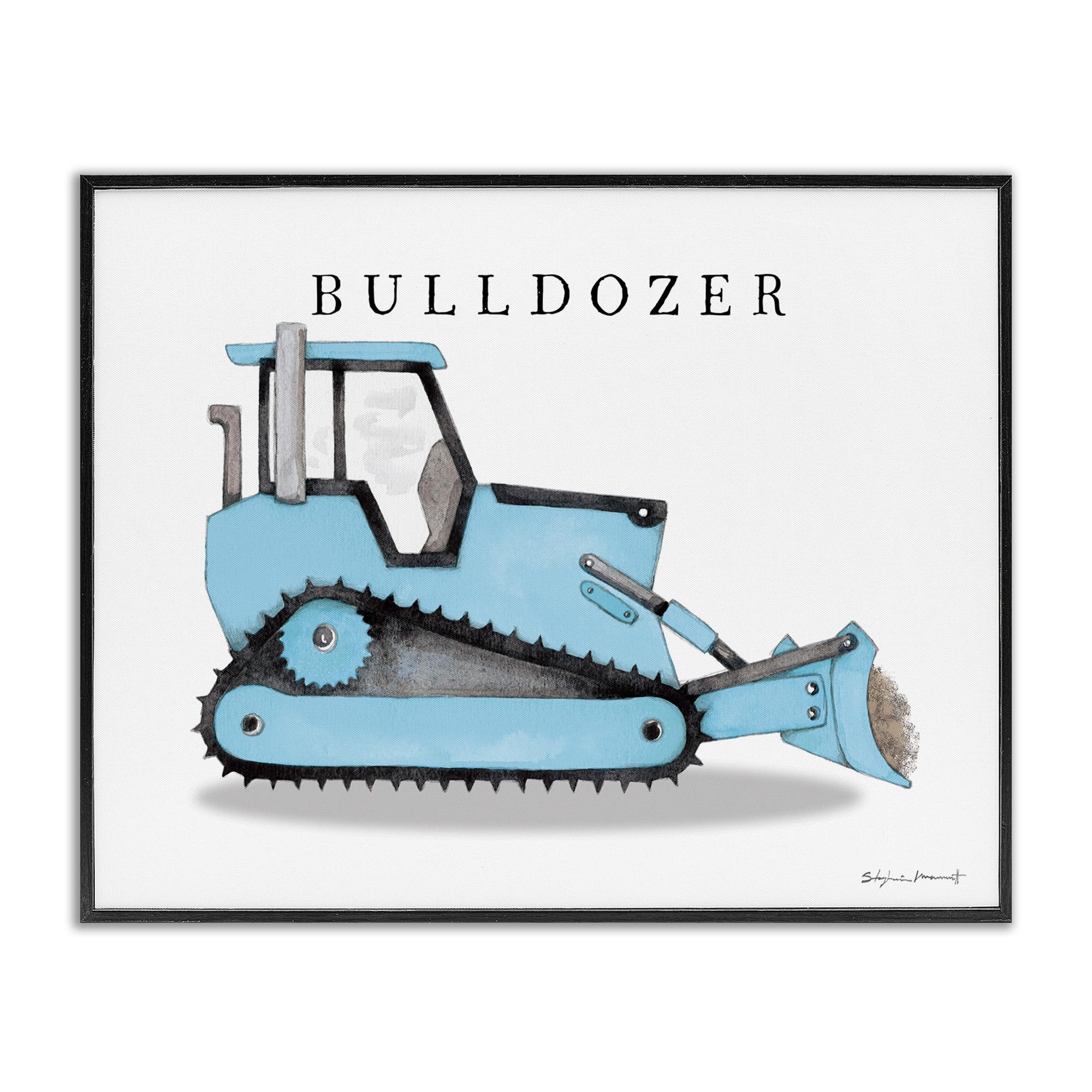 Stupell Industries Blue Bulldozer Construction Truck Wall Art - 16x20 Framed Print by Stephanie Workman Marrott - Classic Construction Vehicle Decor for Kids Room, Nursery, or Office