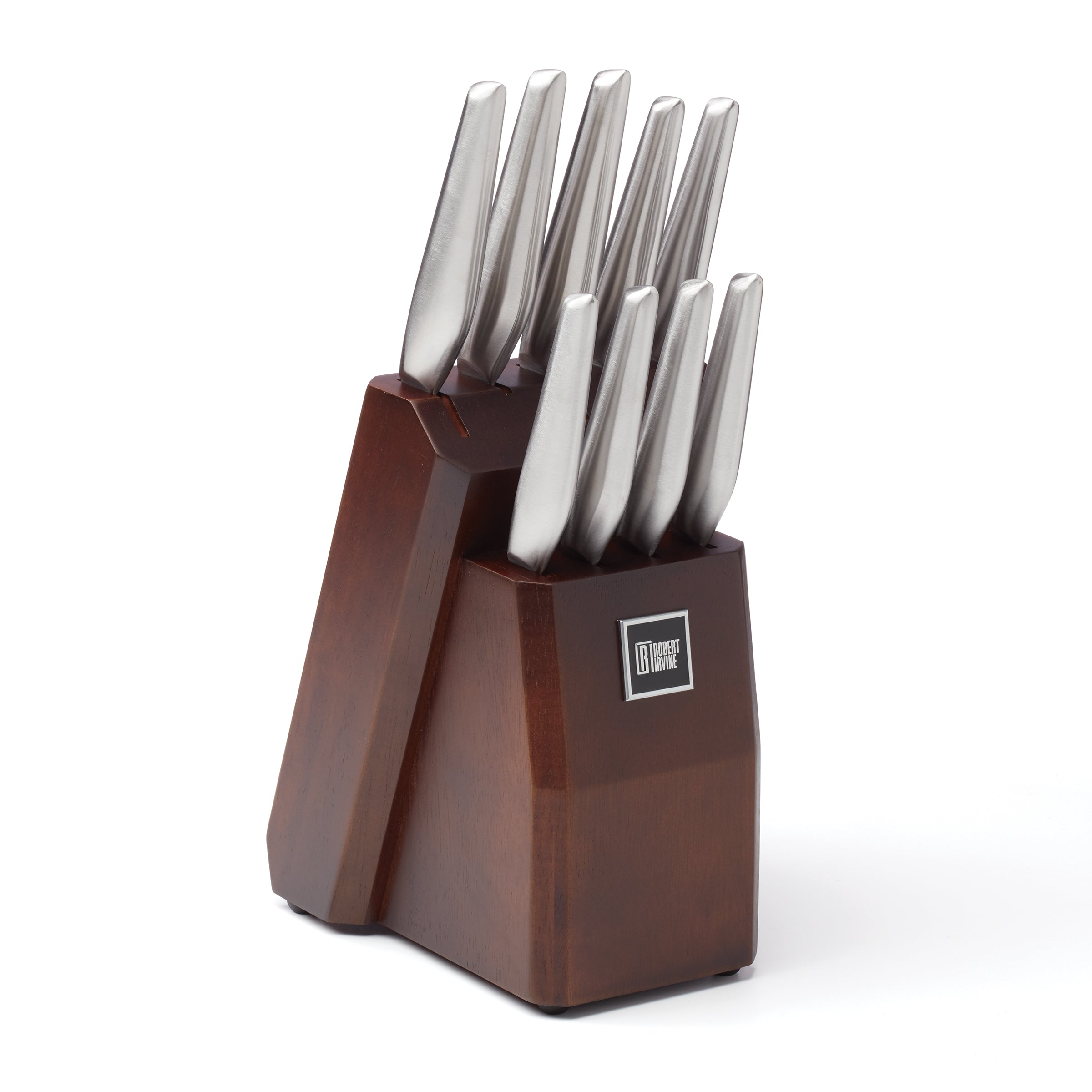 Premium Robert Irvine 10-Piece Stainless Steel Knife Block Set - Silver - Perfect for Home Kitchen, Professional Chefs & Gift Giving