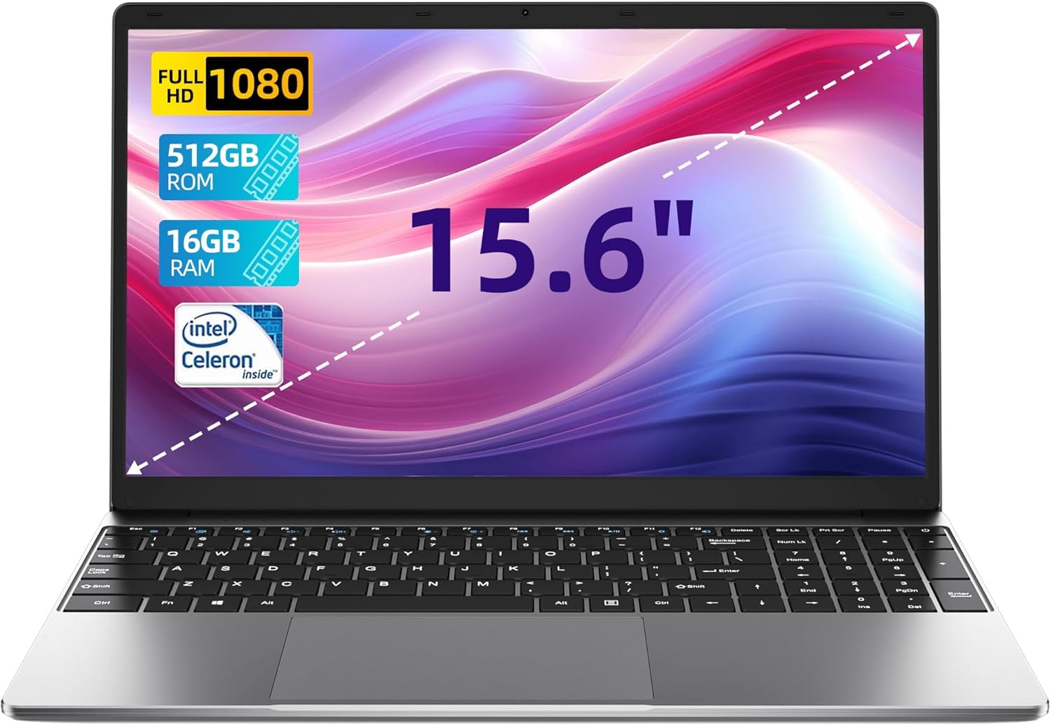 15.6 Inch Jumper Laptop with 16GB RAM & 512GB SSD - Intel Quad-Core N5095 Processor (Up to 2.9GHz), IPS FHD Display, 38Wh Battery, Dual Speakers, UHD Graphics 450MHz, Type-C Port - Perfect for Work, Study & Entertainment