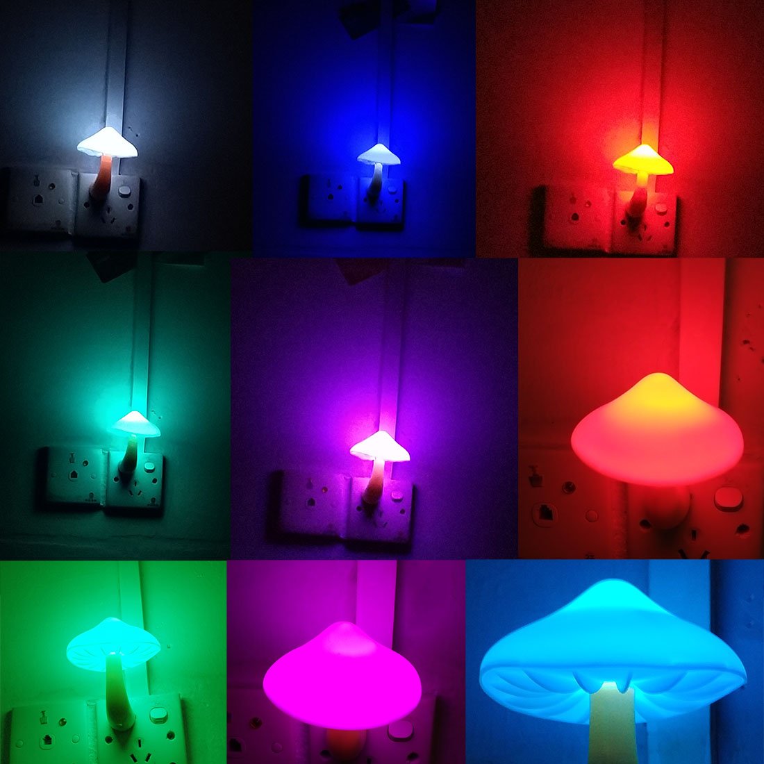 **AUSAYE 7-Color Changing Mushroom Night Light - Plug-in LED Sensor Lamp for Kids & Adults - Perfect for Bedrooms, Hallways & Nurseries**