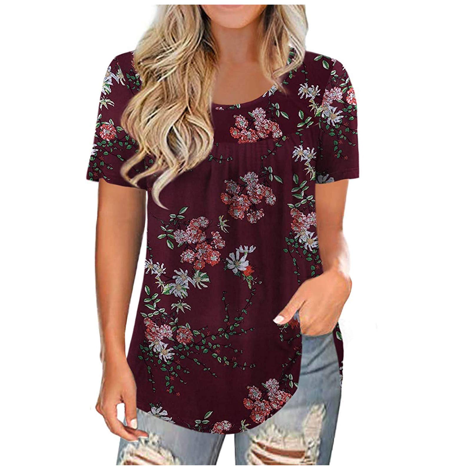 Plus Size Women's Casual Round Neck Short Sleeve Printed Pullover Tops - Comfortable & Stylish for Everyday Wear, Work, and Outings