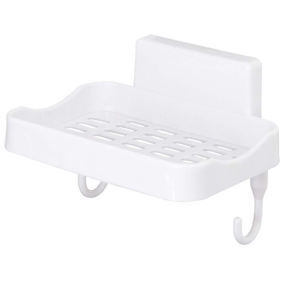 Cabilock White Wall Mount Soap Holder with Hook Dispenser - Smooth Surface Bathroom Storage Rack for Shower, Sink & Kitchen - Durable Soap Dish Organizer for Home, Hotel and RV Use