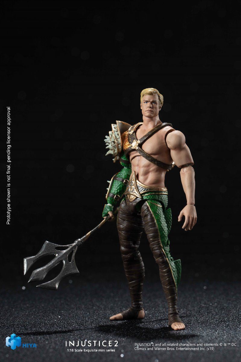 1/18 HIYA 4-Inch Action Figure - Exquisite Mini Series Injustice 2 Aquaman Collectible Toy for Display & Play | Superhero Figurine Gift for Fans & Collectors | Battle Scene Diorama & Shelf Decoration