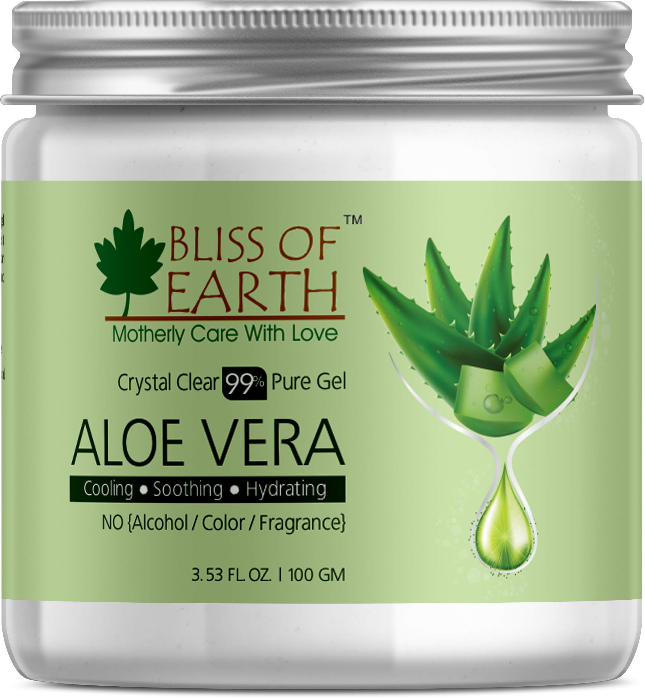Bliss Of Earth 99% Pure Aloe Vera Gel for Face, Hair & Skin – Hydrating, Cooling & Soothing Treatment for Dark Spots & Sunburn – 100g | Perfect for After-Sun Care, Acne Treatment & Daily Moisturizing