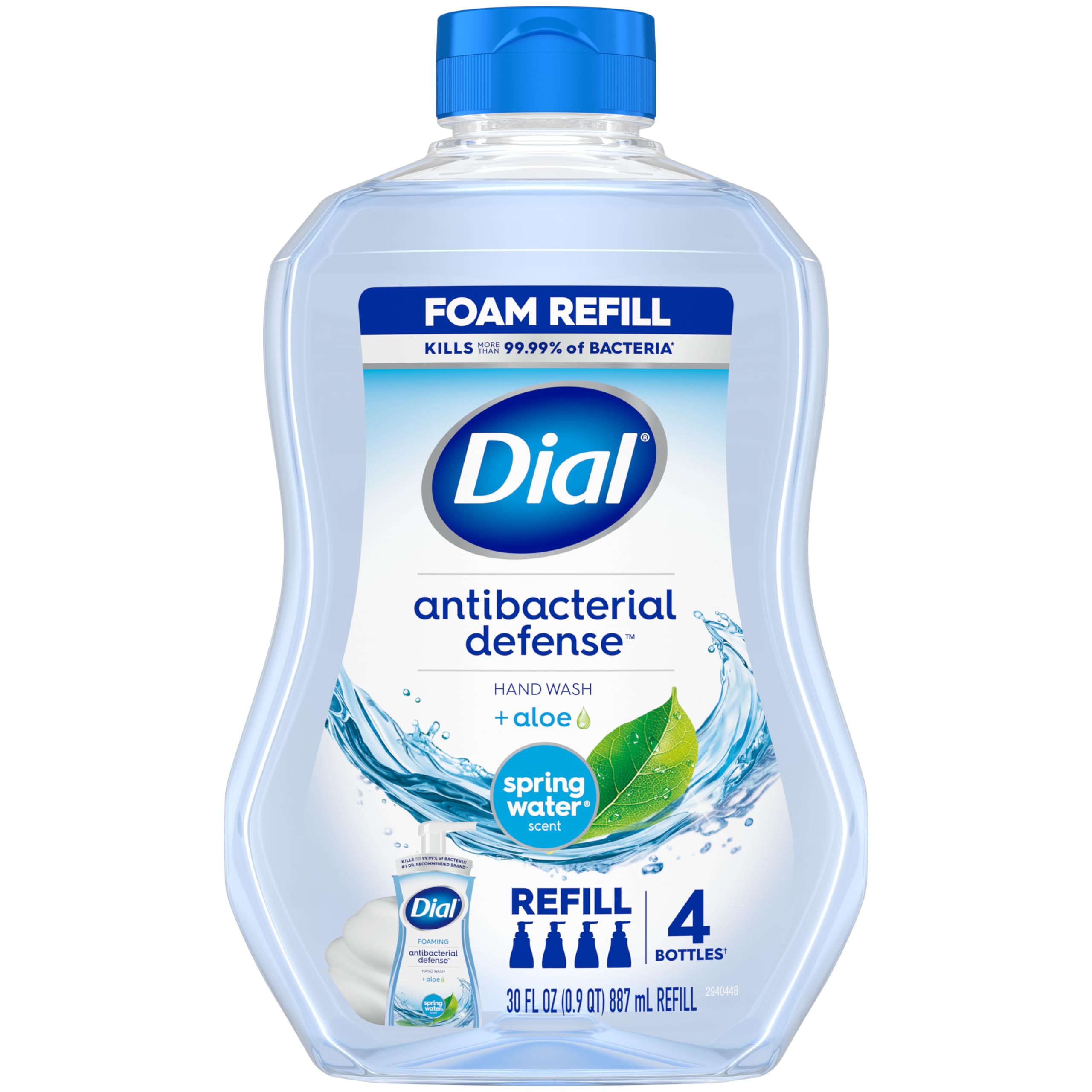 Dial Antibacterial Foaming Hand Wash Refill - Spring Water Scent, 30 Ounce (88.7 ml) | Gentle Skin Cleanser for Home, Kitchen & Bathroom | Kills 99.9% Germs