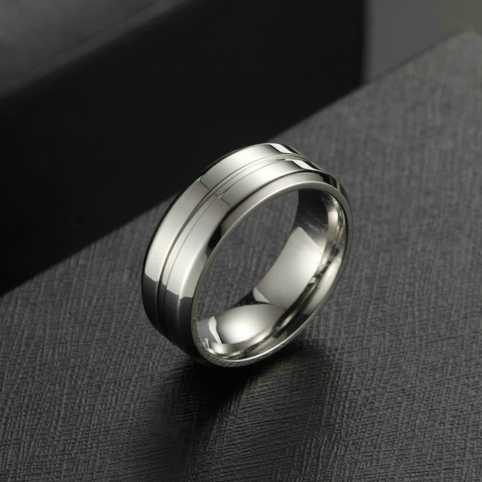 Bishilin Men's Engagement Rings - Silver, Black, Gold Wedding Band for Men - 8MM Stainless Steel Ring - Perfect for Proposals, Anniversaries & Special Occasions
