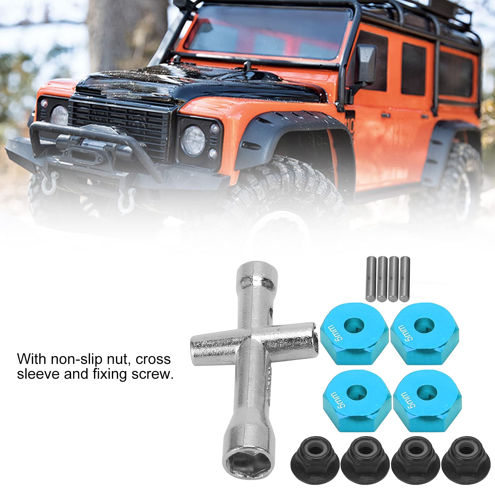 1/10 Scale RC Truck Wheel Hex Adapter 12mm - Anti-Slip Nut, Cross Wrench & Bolt Included - Blue RC Toy Part for Crawler, Rock Racer & Off-Road Models - Durable Upgrade Accessory for Hobby RC Vehicles