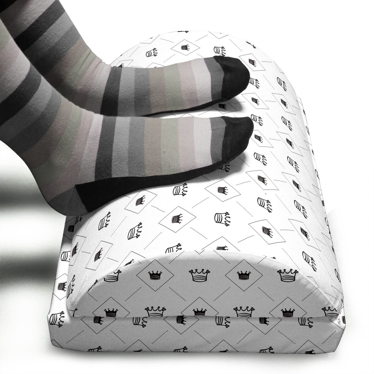 Ambesonne Abstract Foot Rest - Minimalist Modern Crown & Dots Design, Non-Slip Adjustable Memory Foam Leg Support for Office & Home - Black & White - Perfect for Workstations, Gaming Chairs & Home Offices