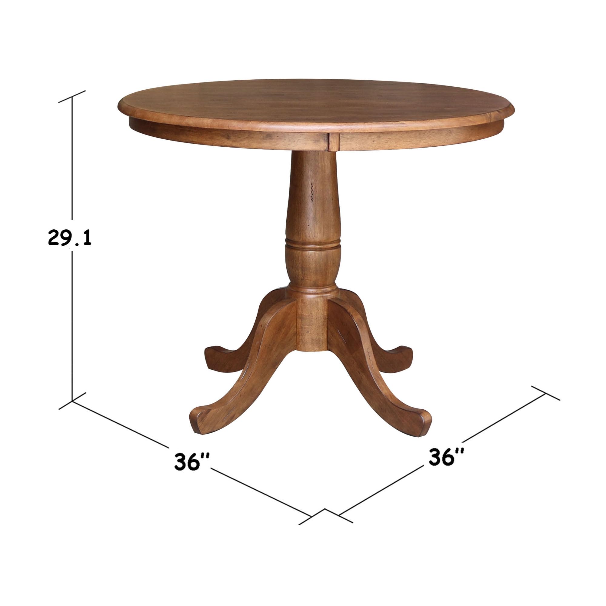 IC International Concepts 36-inch Round Pedestal Dining Table with 2 San Remo Chairs - Distressed Oak Finish - Perfect for Small Spaces, Breakfast Nooks & Cozy Kitchens