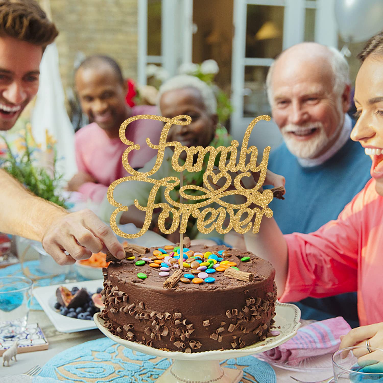 Gold Glitter Family Forever Cake Topper | Welcome Home & Home Sweet Home Cake Decor | Family Theme Party Supplies for Weddings, Baby Showers & Reunions