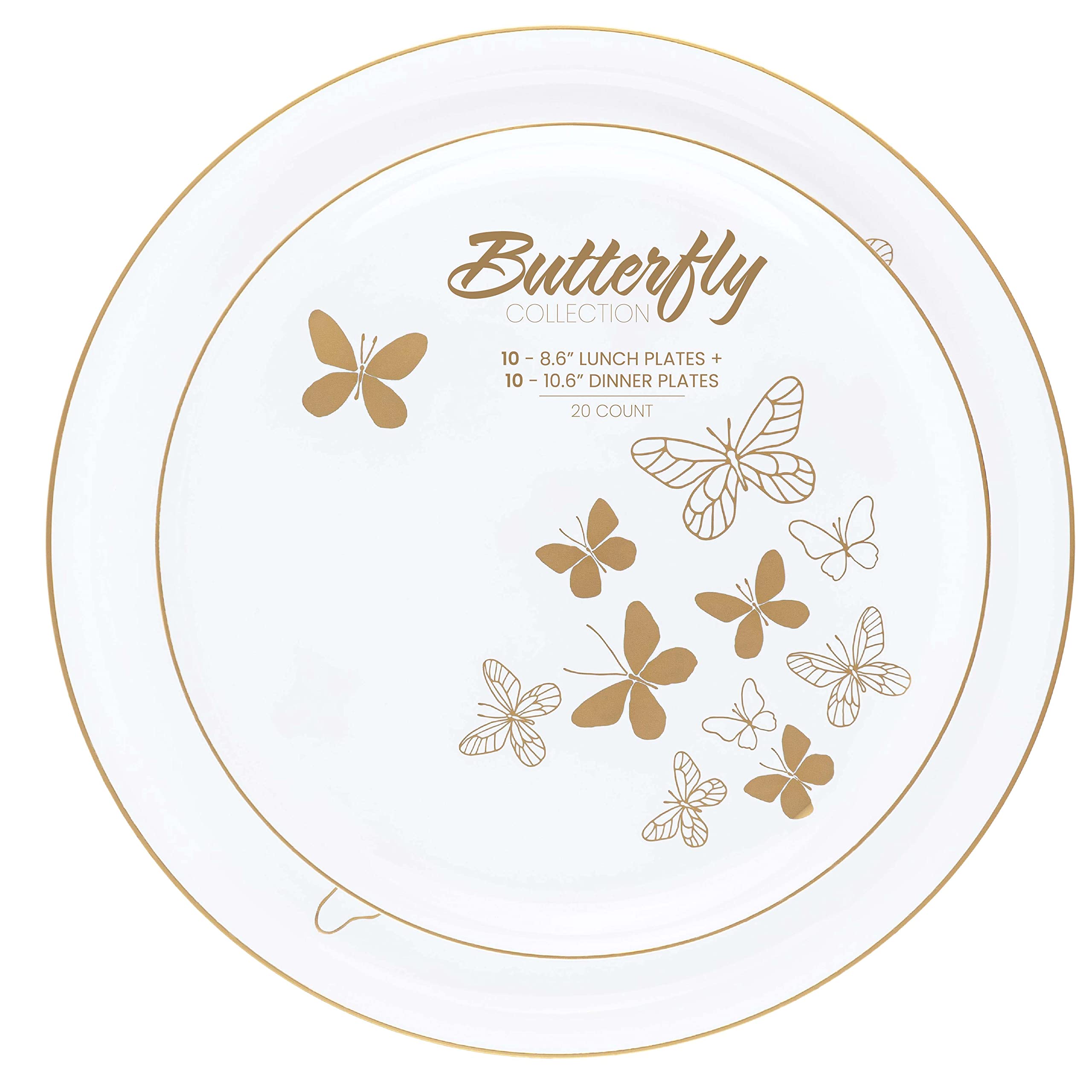 PLASTICPRO 20-Piece Combo Dinner Plates Set - 10 White 8.6