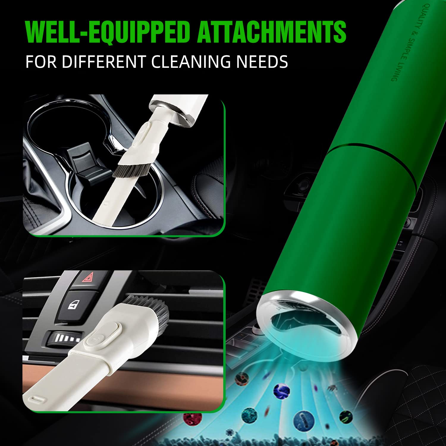 Mini Cordless Handheld Vacuum Cleaner for Car & Home - Portable Rechargeable Car Vacuum, Lightweight & Powerful for Pet Hair, Carpet, Office - Quick Cleaning Anywhere (Green) - Perfect for Cars, Sofas, Stairs & Tight Spaces