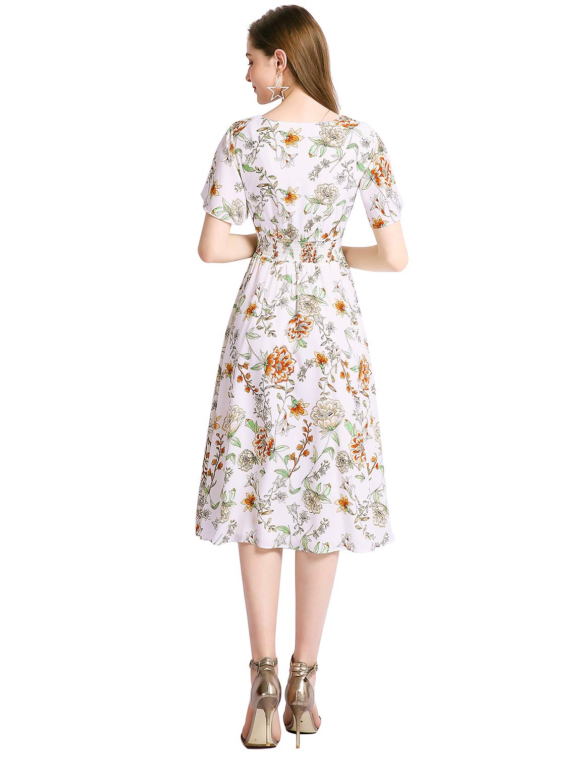 Gardenwed Women's Floral Chiffon Summer Dress with Elastic Waist - Perfect for Beach, Vacation & Outdoor Parties