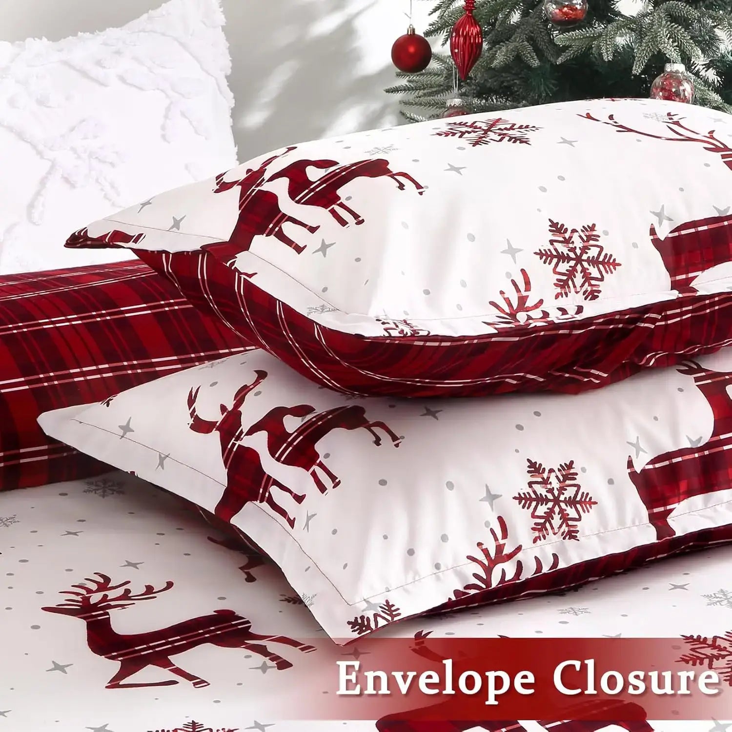 Merry Christmas Duvet Cover Set - Red Elk & Snowflake Bedding for Holiday Decor | Cozy Winter Bedroom Upgrade | Perfect Christmas Gift for Family & Friends
