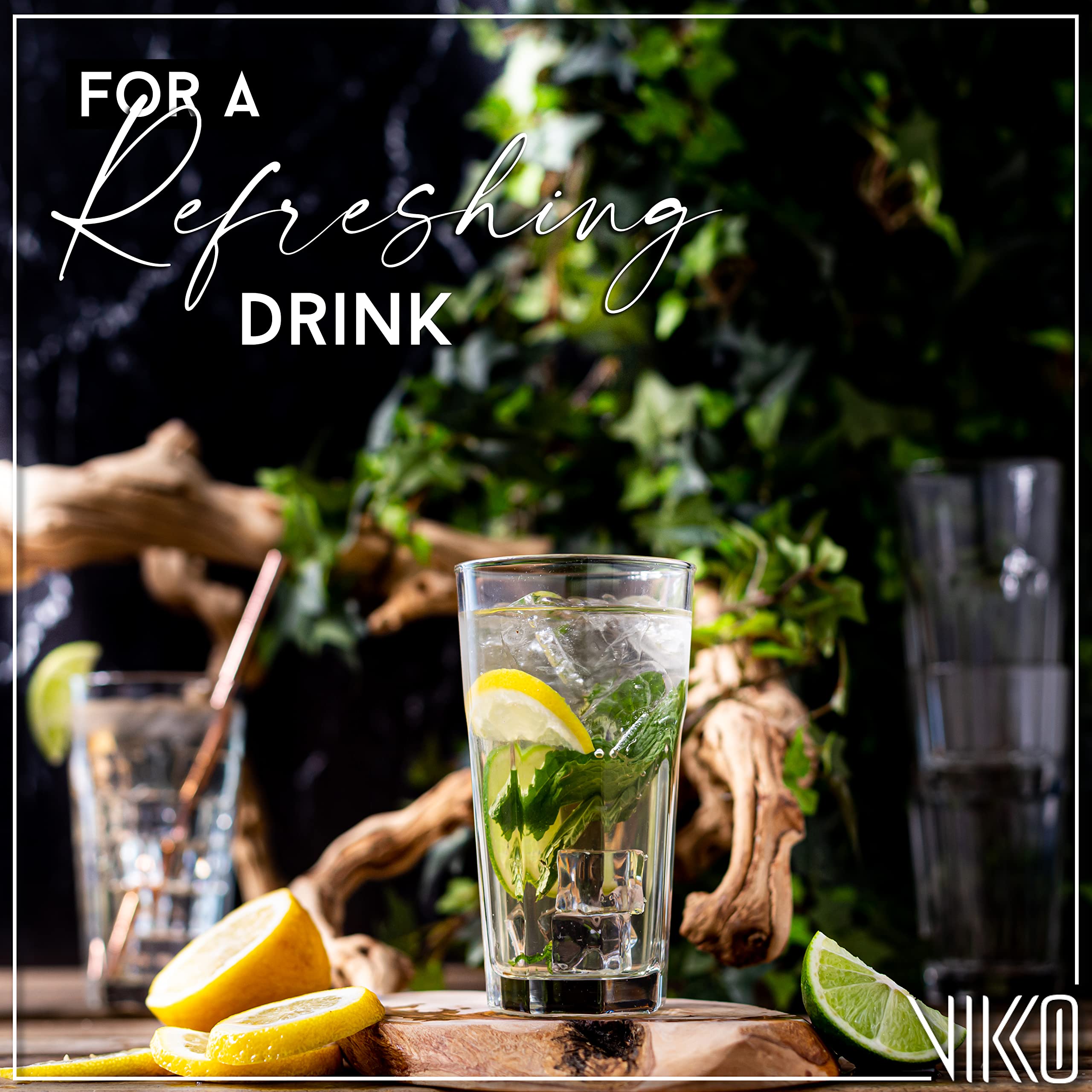 Vikko 11oz Drinking Glasses Set of 6 - Durable Tall Water Glasses with Heavy Base, Stackable Highball Tumblers - Dishwasher Safe Cups for Cocktails, Juice, Iced Coffee & Home Bar Use