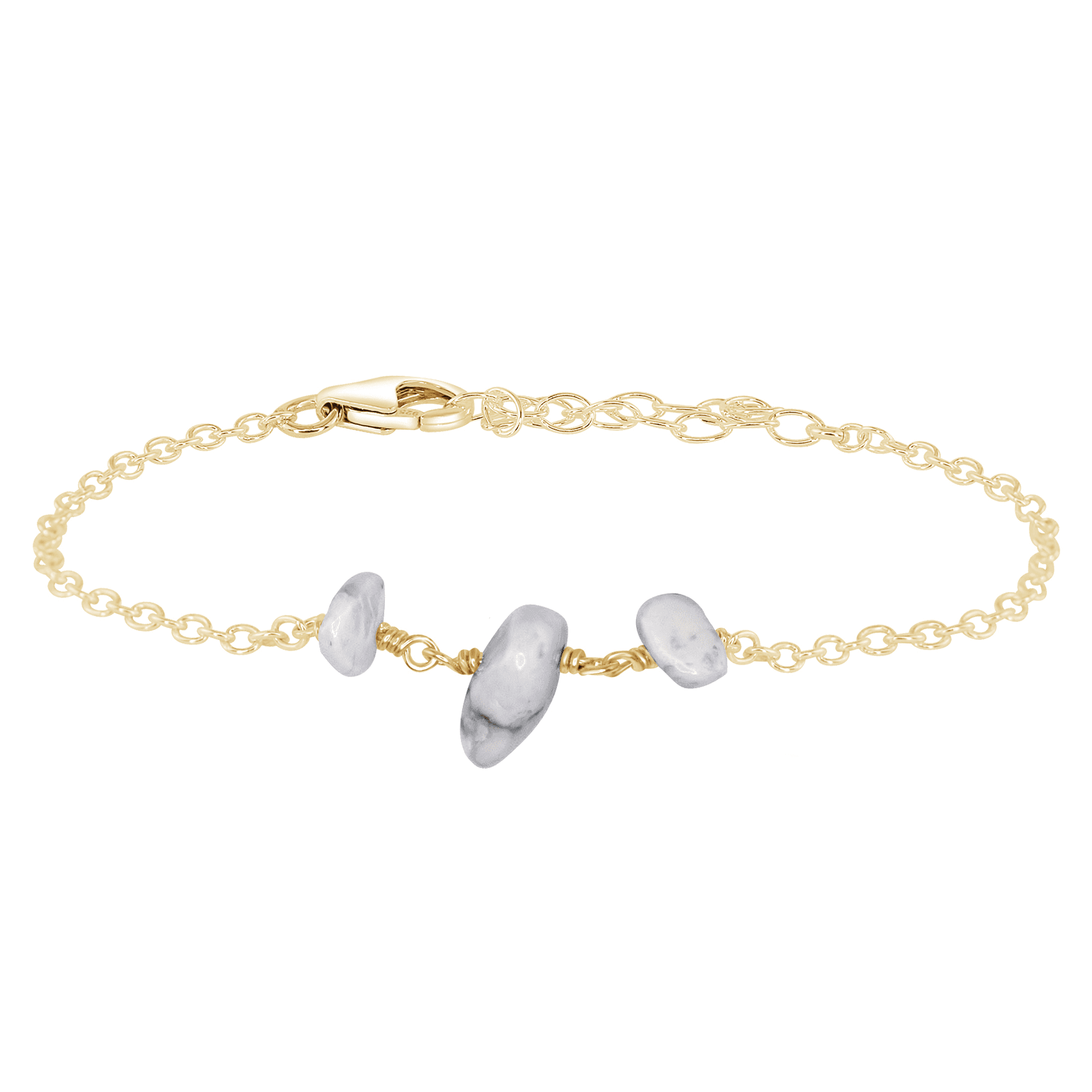 White Howlite Beaded Chain Bracelet for Women - Natural Stone Healing Jewelry for Stress Relief & Positive Energy - Perfect for Yoga, Meditation & Everyday Wear