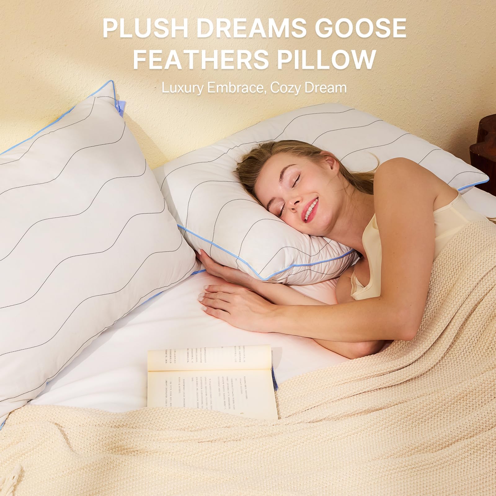 Felo Feather Down Pillows Queen Size Set of 2 - CloudFusion Goose Down Pillows for Sleeping, Luxury Hotel Collection Bed Pillows for Side & Back Pain Relief - 100% Organic Cotton Shell (20x30 Inches) - Perfect for Home, Hotel & Guest Room Comfort
