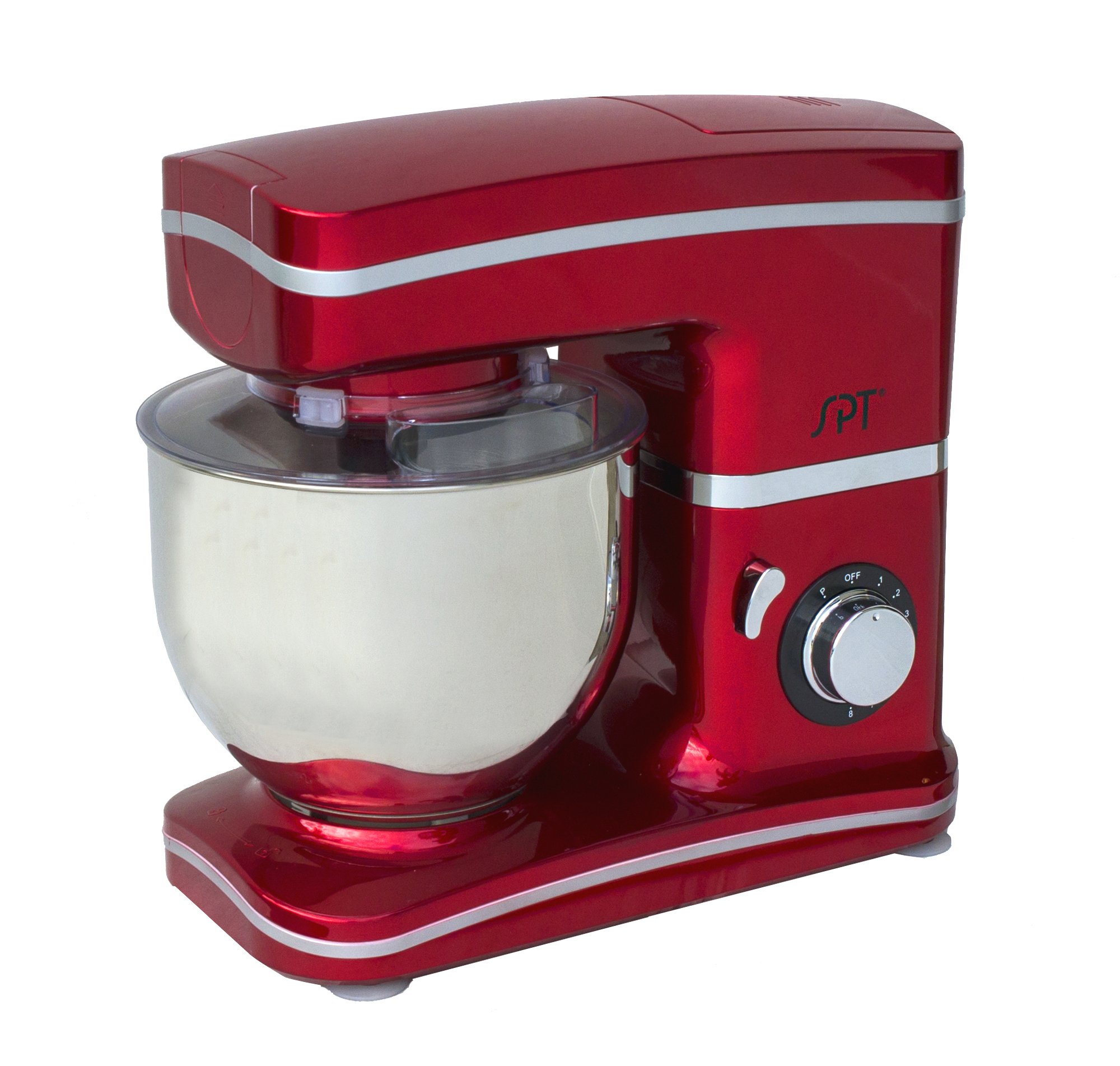 SPT MM-106R 7-Speed Stand Mixer with 5.5 Quart Bowl - Powerful 800W Red Kitchen Mixer for Baking, Dough Kneading & Whipping - Perfect for Cakes, Cookies & Bread Making