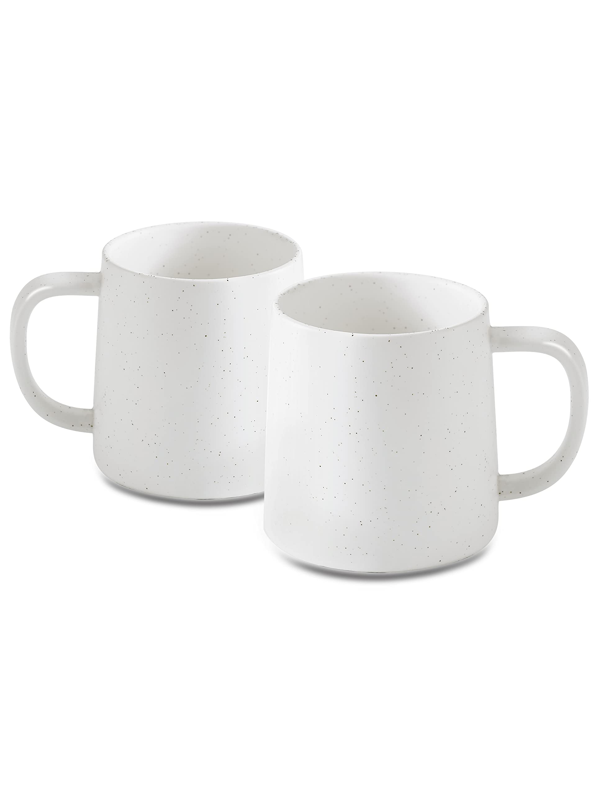 16 Oz Matte White Speckled Ceramic Coffee Mugs - Set of 2, Durable Solid Color Tea & Espresso Cups - Perfect for Home, Office & Gifts
