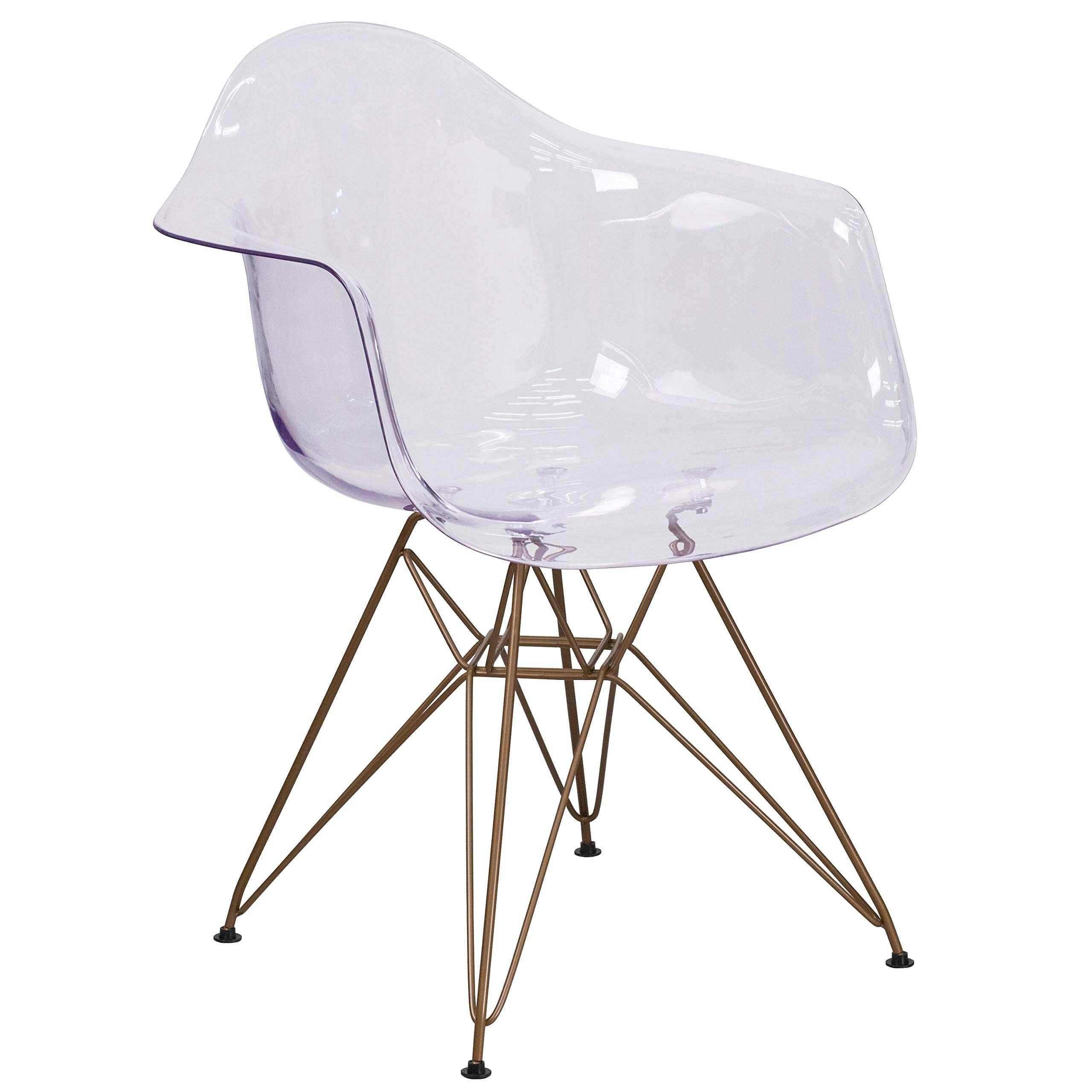 Clear Modern Transparent Plastic Side Chair with Gold Base Accent - Perfect for Dining Room, Office, or Contemporary Home Decor