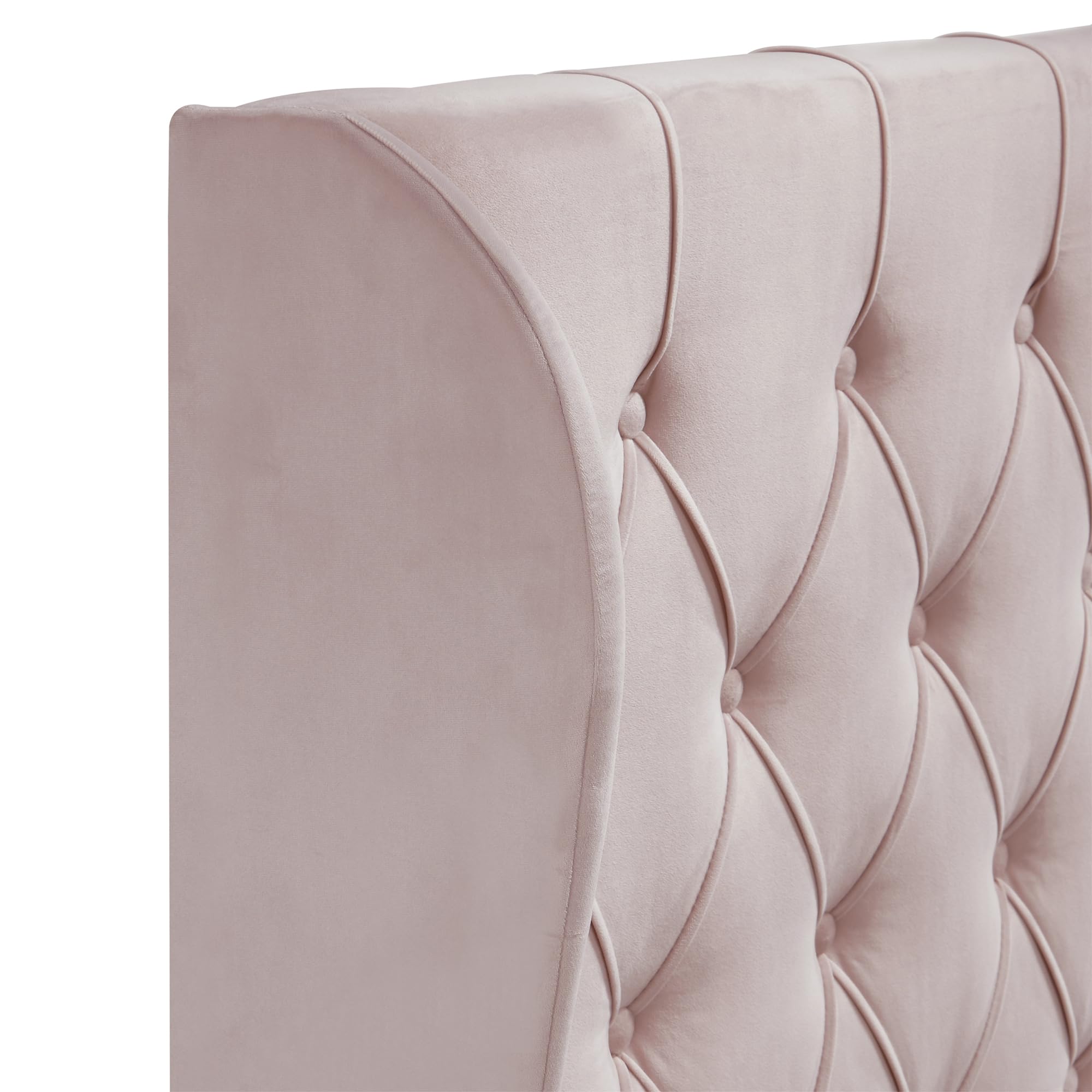 Modern Wingback Upholstered Headboard with Diamond-Tufting - Soft Fabric Queen Size Bed Frame - Blush Pink Bedroom Accent Furniture for Master Bedroom, Guest Room & Nursery Decor
