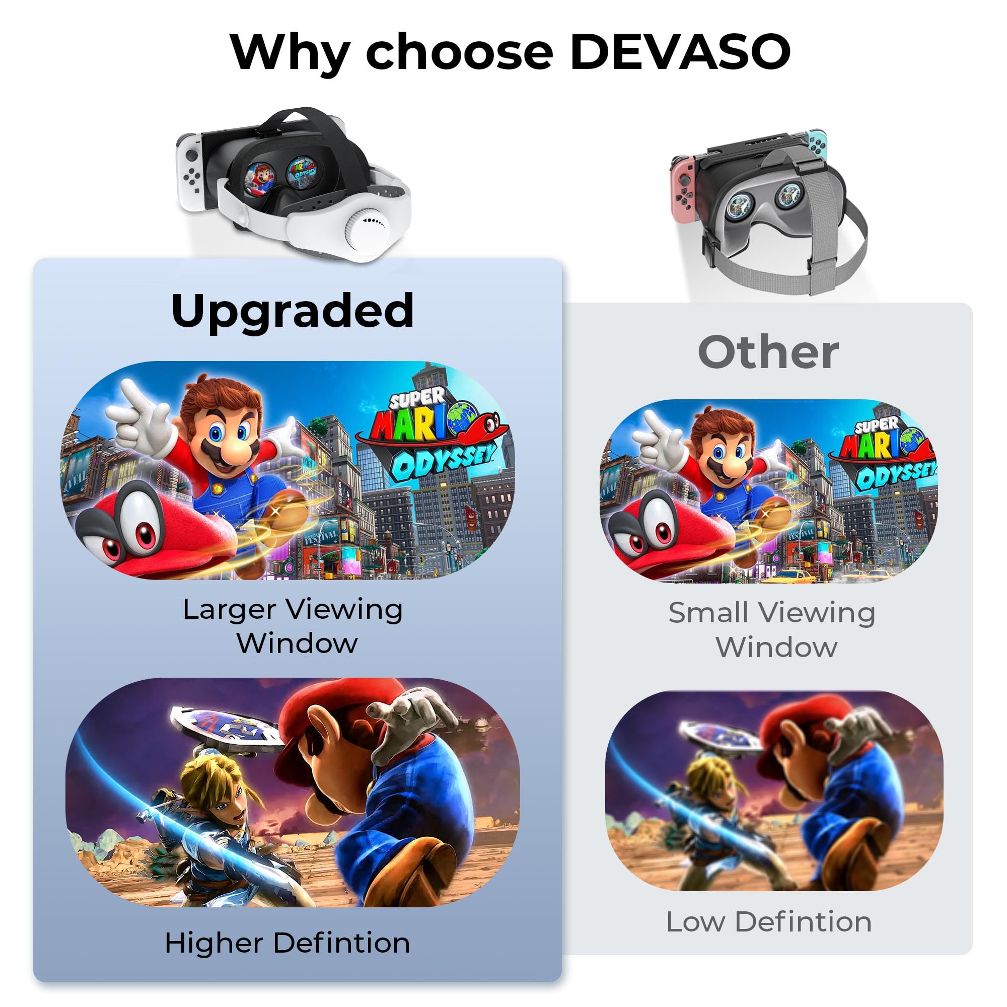 Upgraded VR Headset for Nintendo Switch & Switch OLED - Adjustable HD Lenses with Comfortable Head Strap & Rotary Button - Compatible with Switch VR Games & Labo VR Accessories (Black/White) - Perfect for Immersive Gaming, Virtual Reality Experiences & Family Entertainment