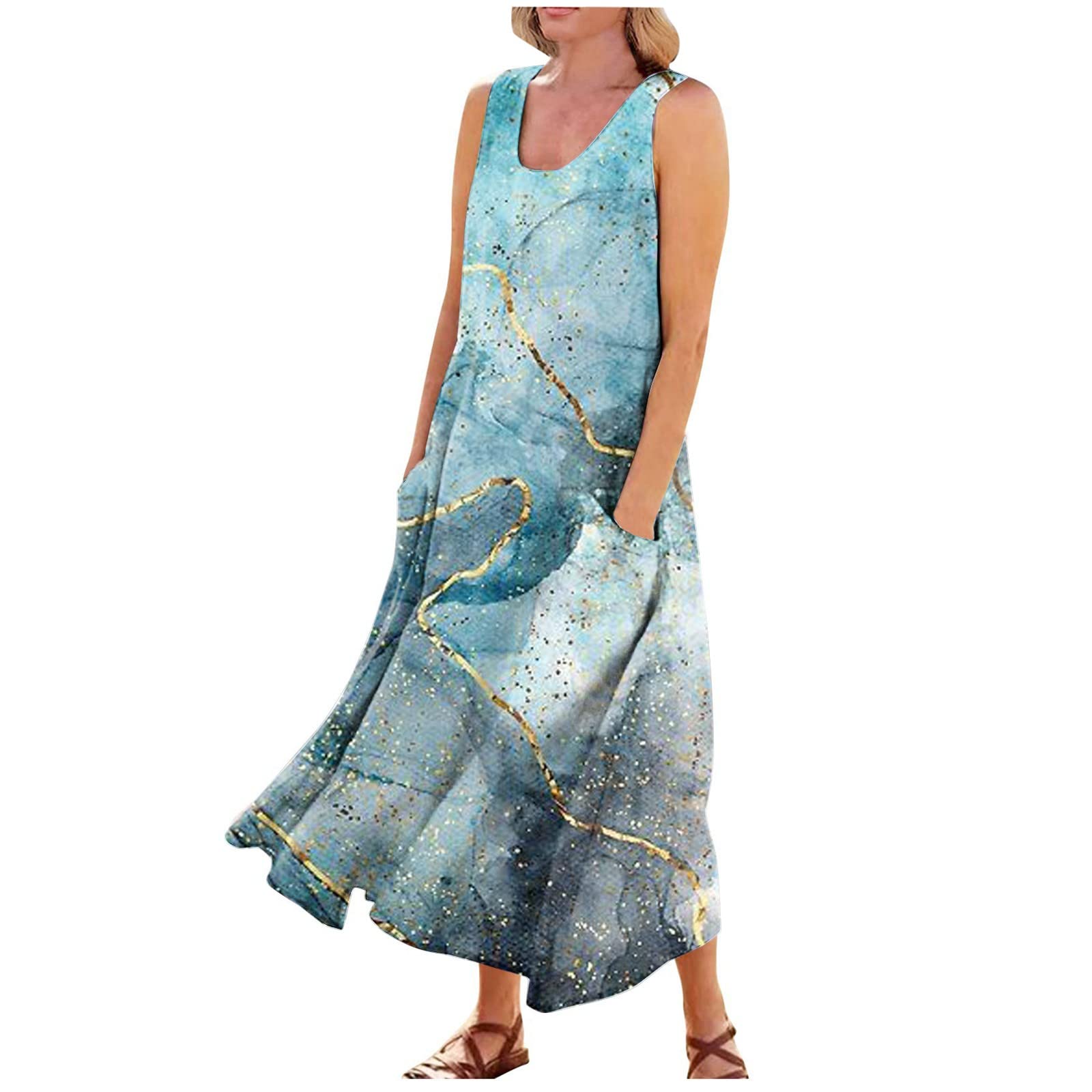 Plus Size Summer Dresses for Women - Sleeveless Casual Maxi Sundress with Pockets | Flowy Loose Fit Beach Dress & Vacation Outfit