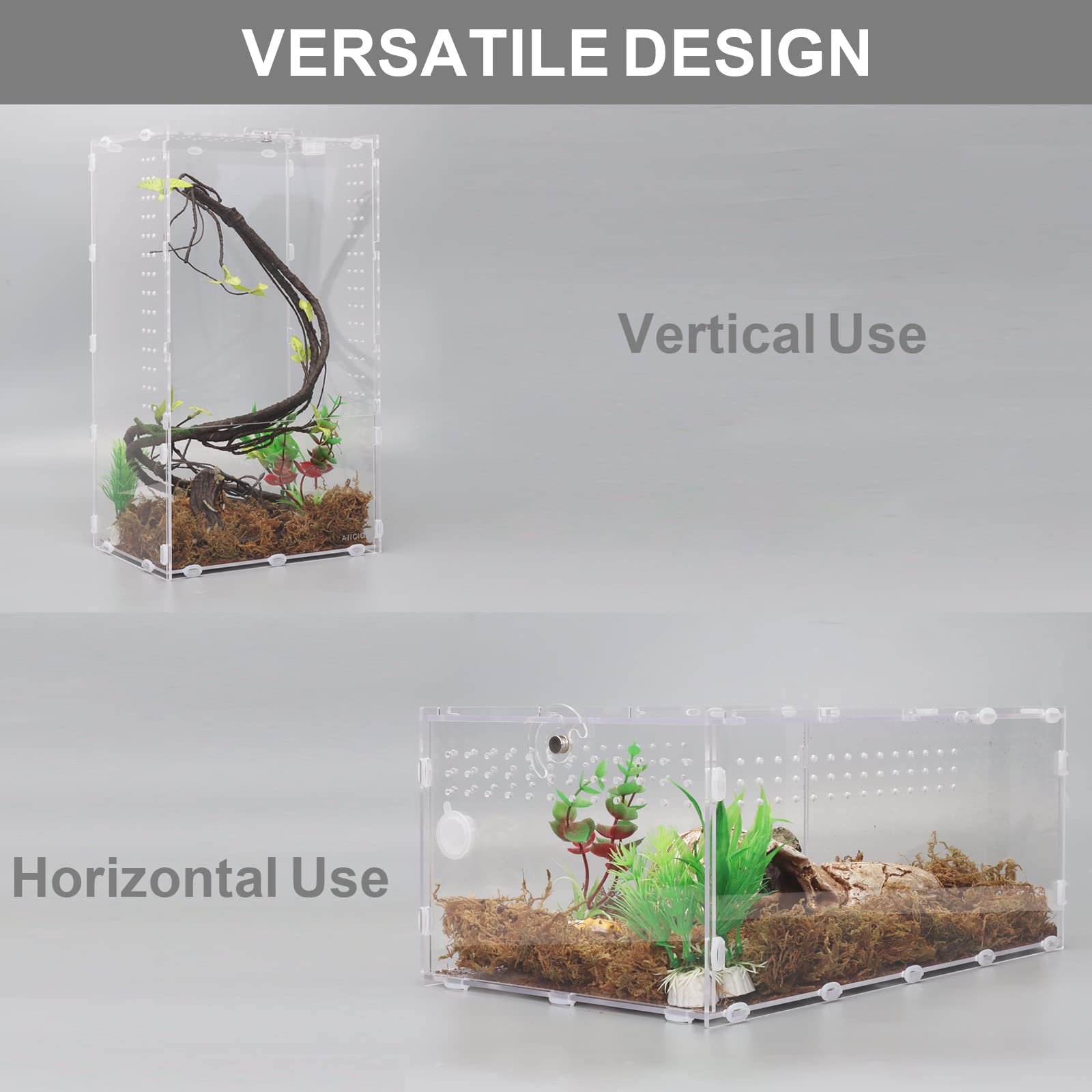 Aiicioo 8x6x14 Inches Clear Acrylic Micro Habitat Terrarium - Tarantula Enclosure, Insect Habitat & Reptile Feeding Tank for Jumping Spiders, Small Tree Dwelling Reptiles | Perfect for Classroom Observation, Home Decor & Pet Habitat Display