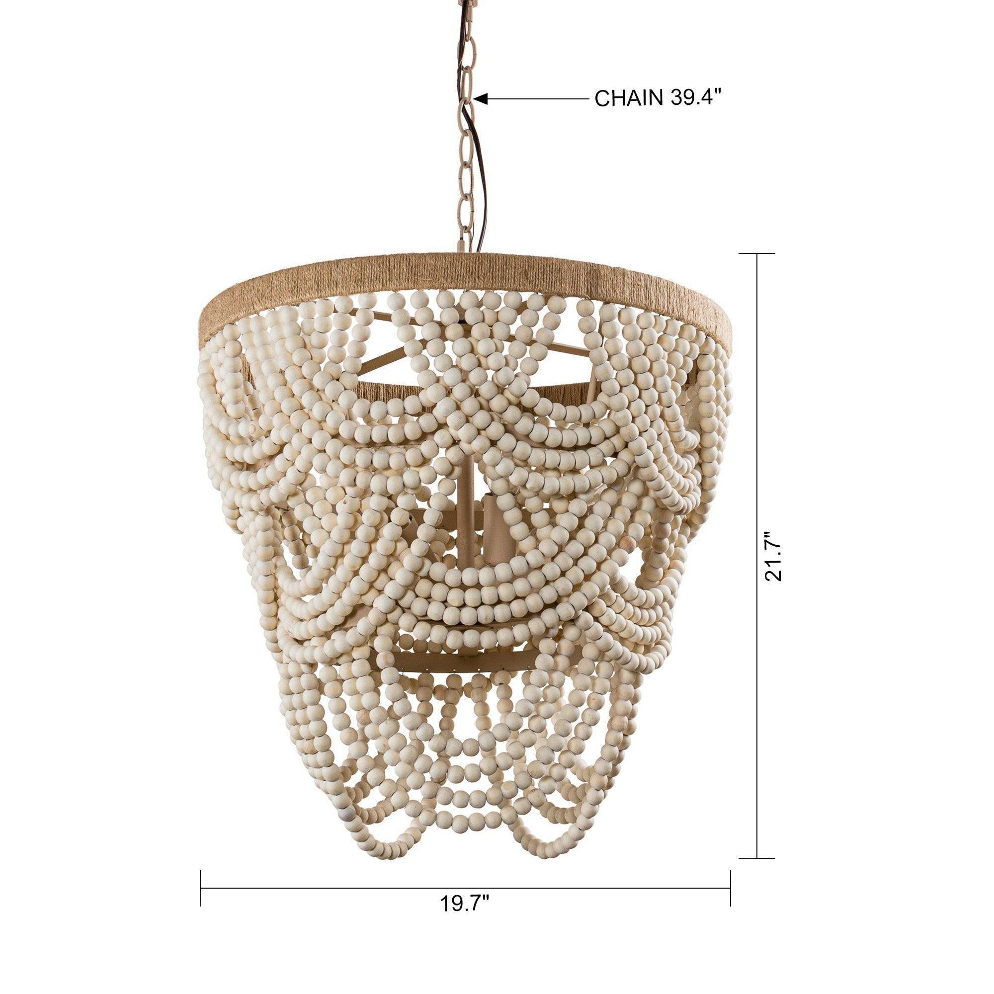 Hatfield 4-Light Bohemian Style Wood Beaded Chandelier - Elegant Ceiling Lighting Fixture for Dining Room, Bedroom or Living Room Decor